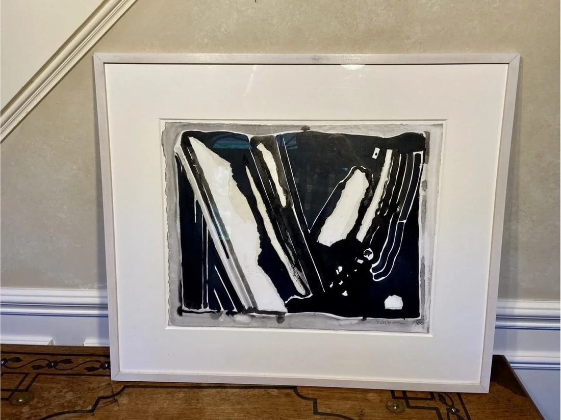 1980s Graphic Abstract Watercolor on Paper by Berenice d'Vorzon - 6