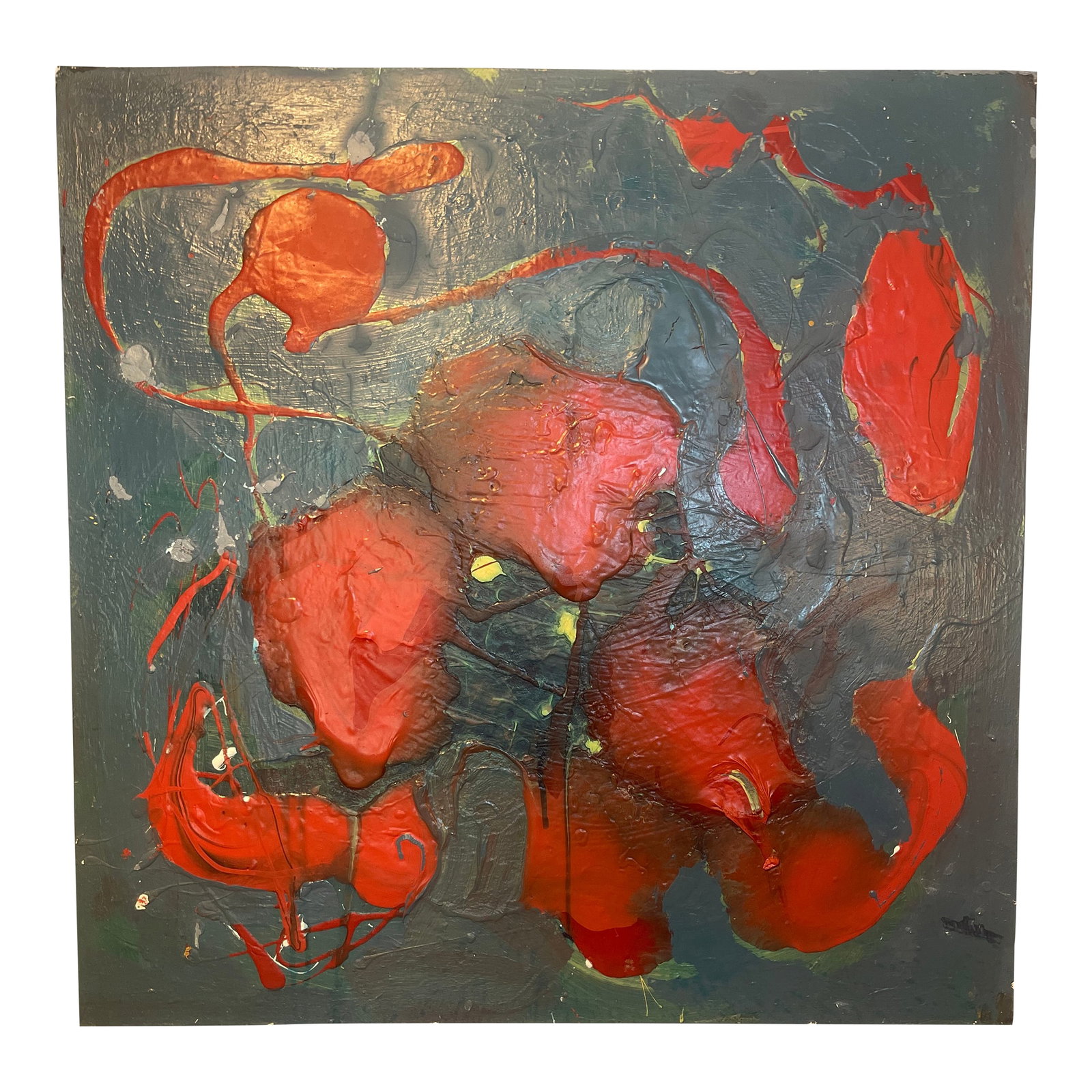 "Rino", 36x36 In. Mid Century Modern, Abstract, Multi-Directional: Nice painting 36x36x1 1/2 in. abstract Mid century modern,multi directional Condition: Imperfections: No Imperfections Origin: United States Materials & Techniques: Acrylic Paint, Canvas Details: