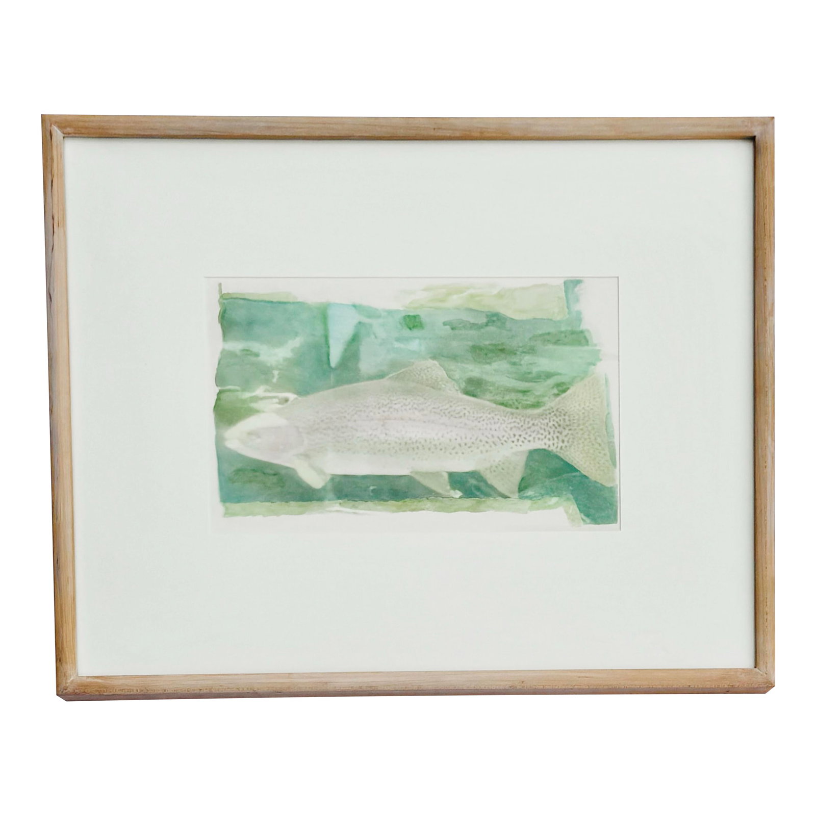 Camille Thom "Water Studies #5" - Framed Mixed Media Original Artwork of a Rainbow Trout: This serene and evocative piece, titled "Water Studies #5" by artist Camille Thom, is a captivating exploration of texture and light beneath the surface of water. The work is created using a unique