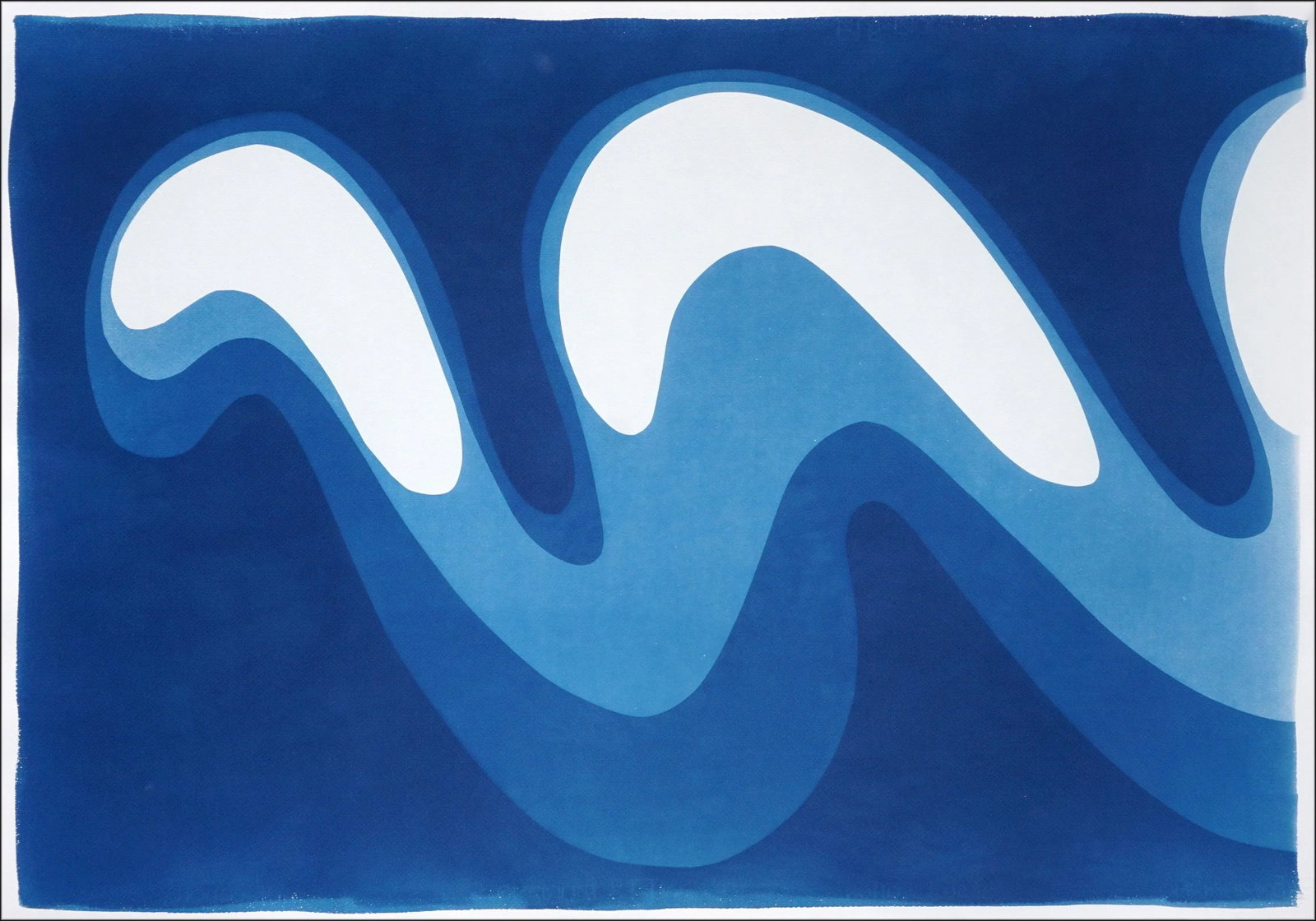 2025, Wave Iii, Unique Monotype Cyanotype, Organic Modern Gestures, Horizontal Diptych on Watercolor - 4