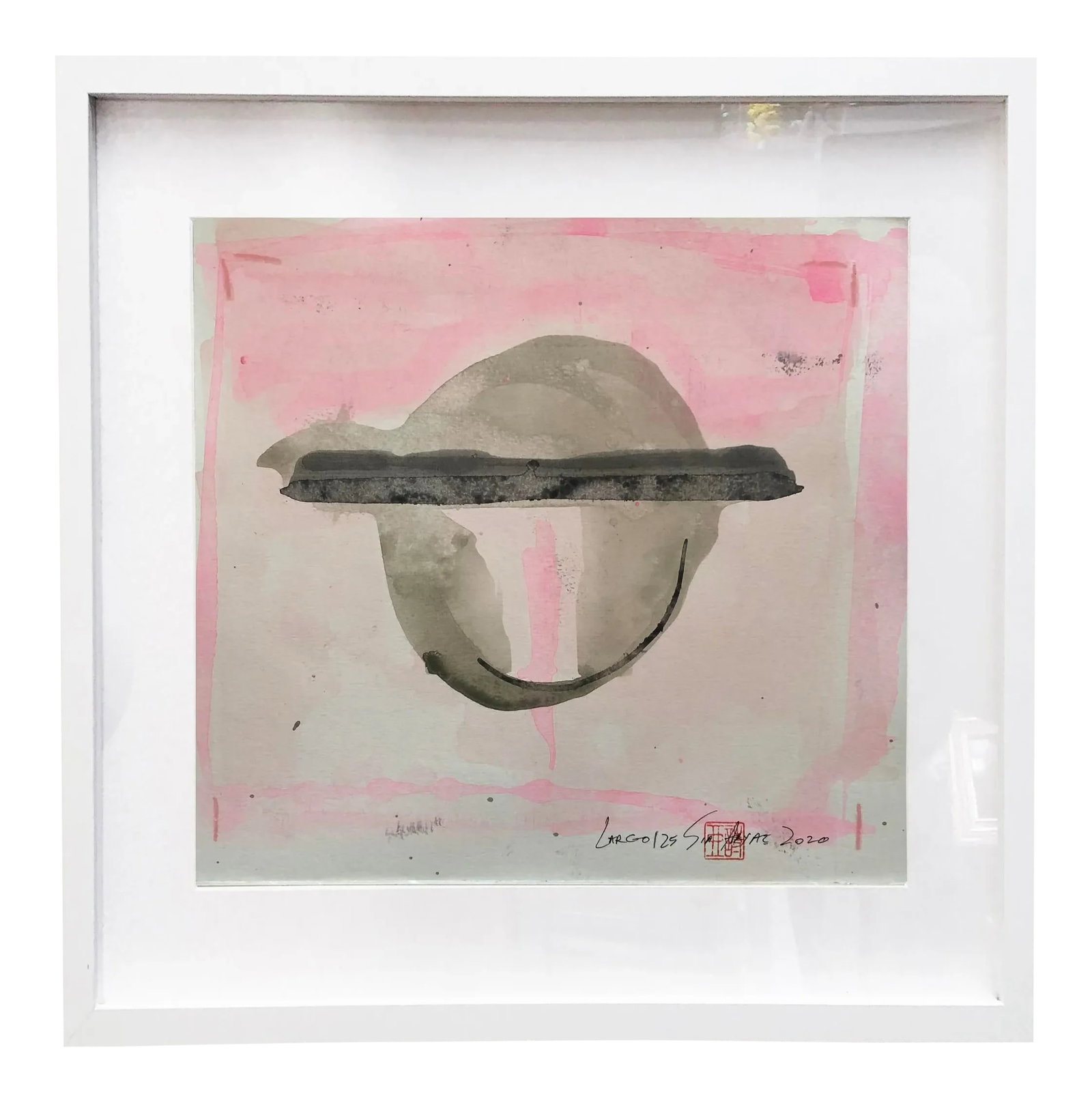 One of a Kind Abstract Painting: This lively original painting with the color of love and happiness on heavy parchment brings an uplifting energy to any room. Painting is 12X12" comes custom-framed in a 20X20X1.75" white shadow box