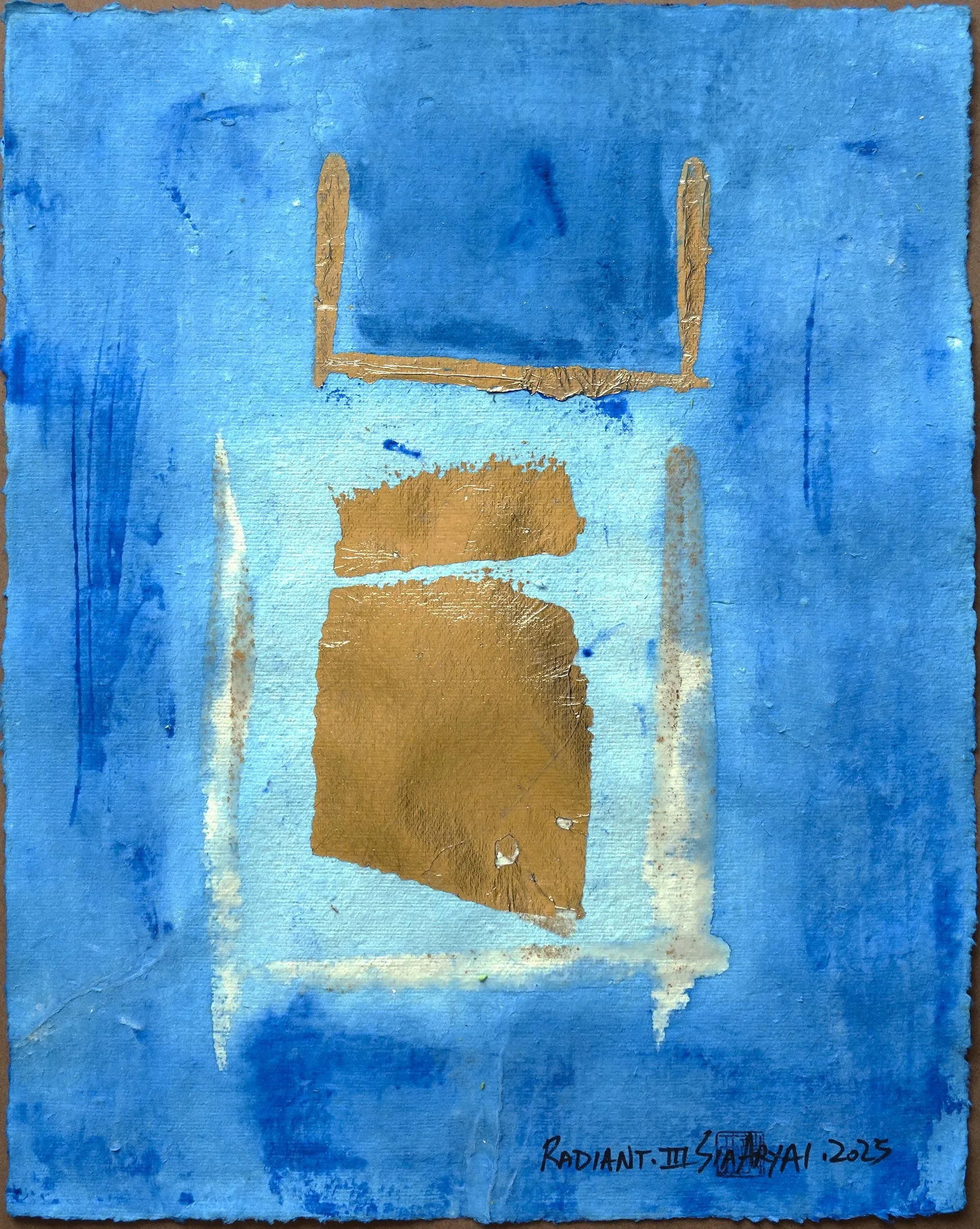 radiant.iii Framed Abstract Gold Leaf/ Blue Painting - 2