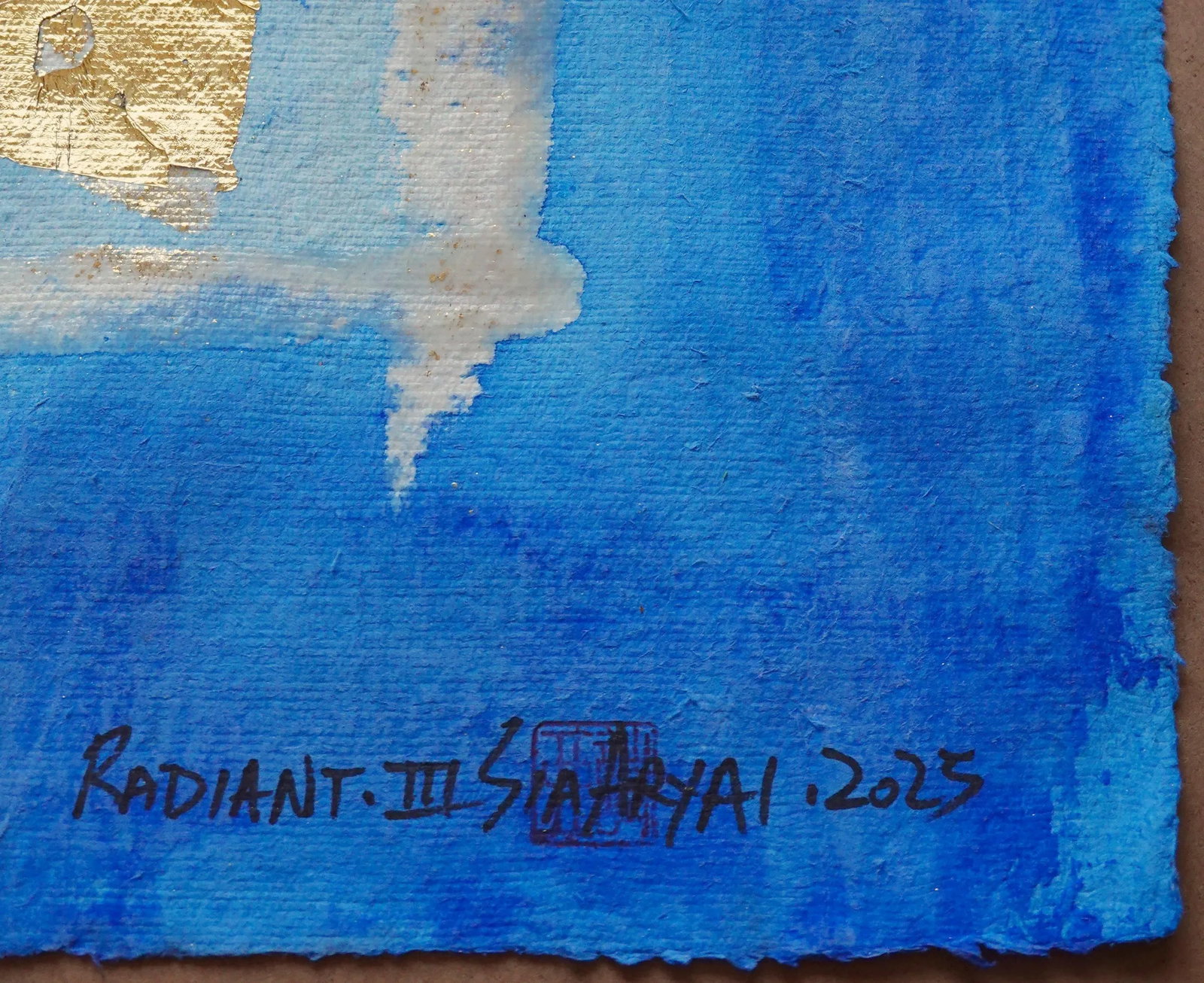radiant.iii Framed Abstract Gold Leaf/ Blue Painting - 3