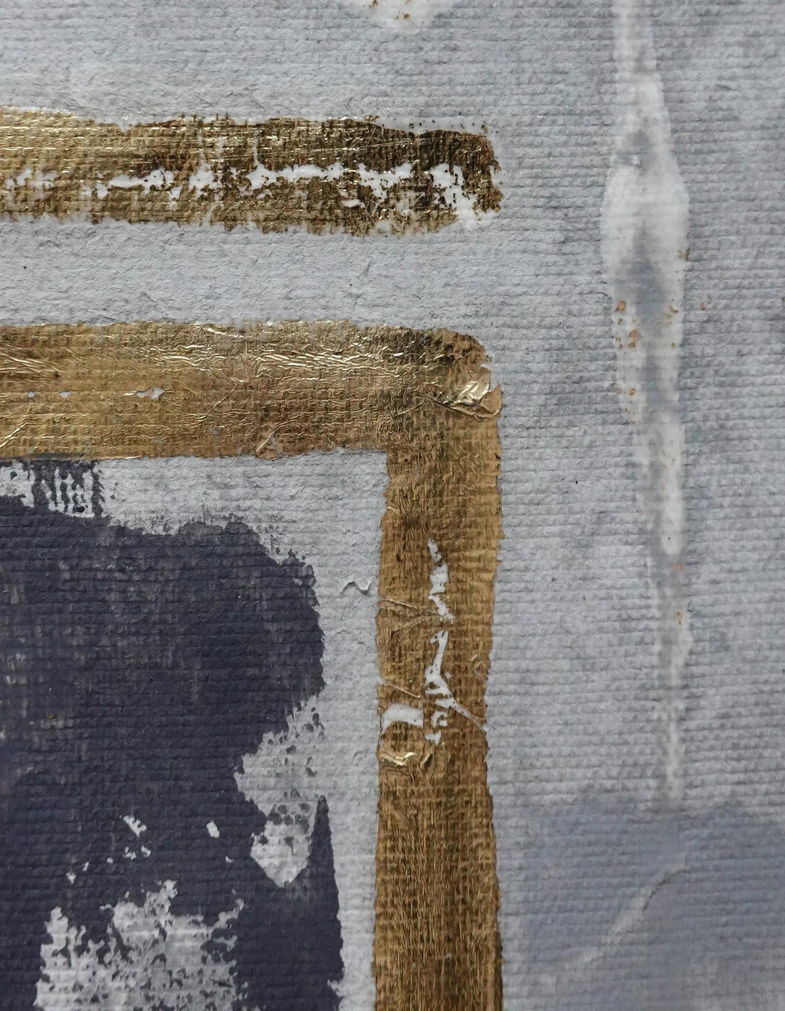 Radient. I Framed Abstract Gold Leaf on Gray Acrylic Painting - 4
