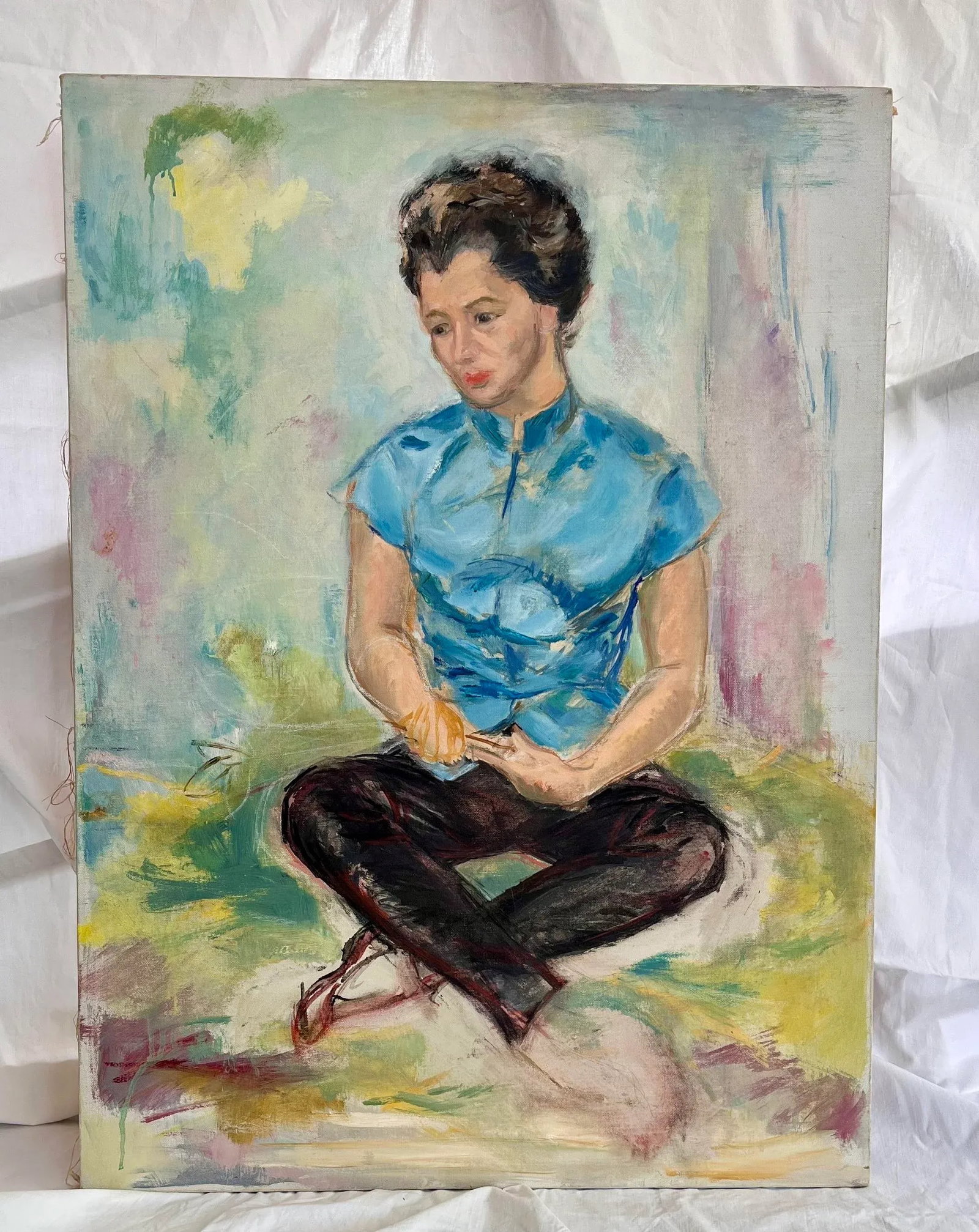 1960s Portrait of a Pensive Young Woman - Oil on Canvas - 2