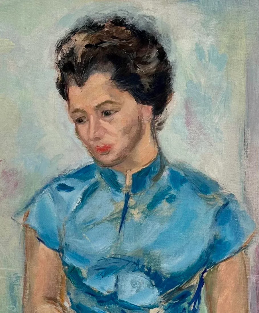 1960s Portrait of a Pensive Young Woman - Oil on Canvas - 3