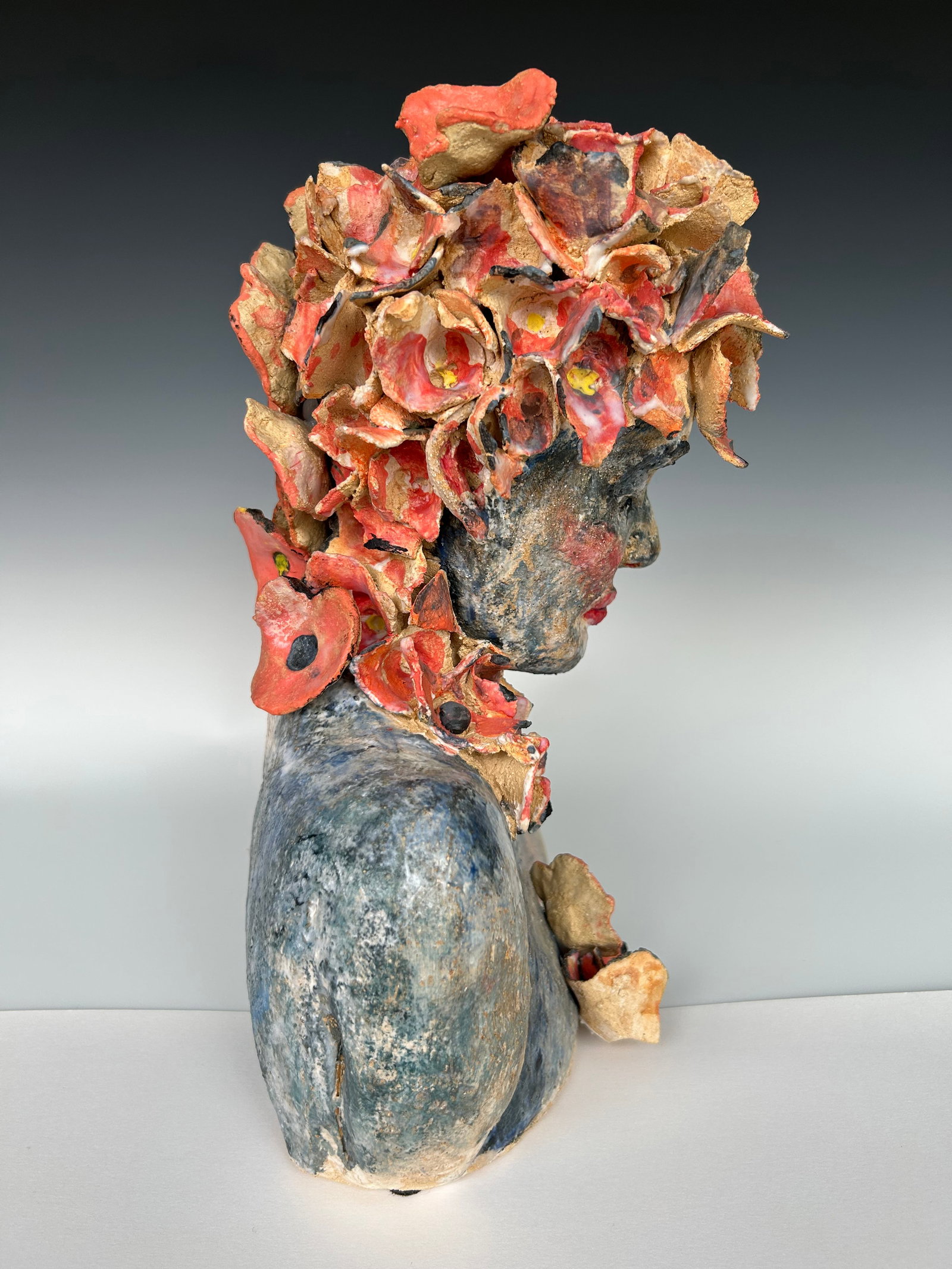"Posey", a Handcrafted Clay Sculpture of a Woman and Flowers - 3