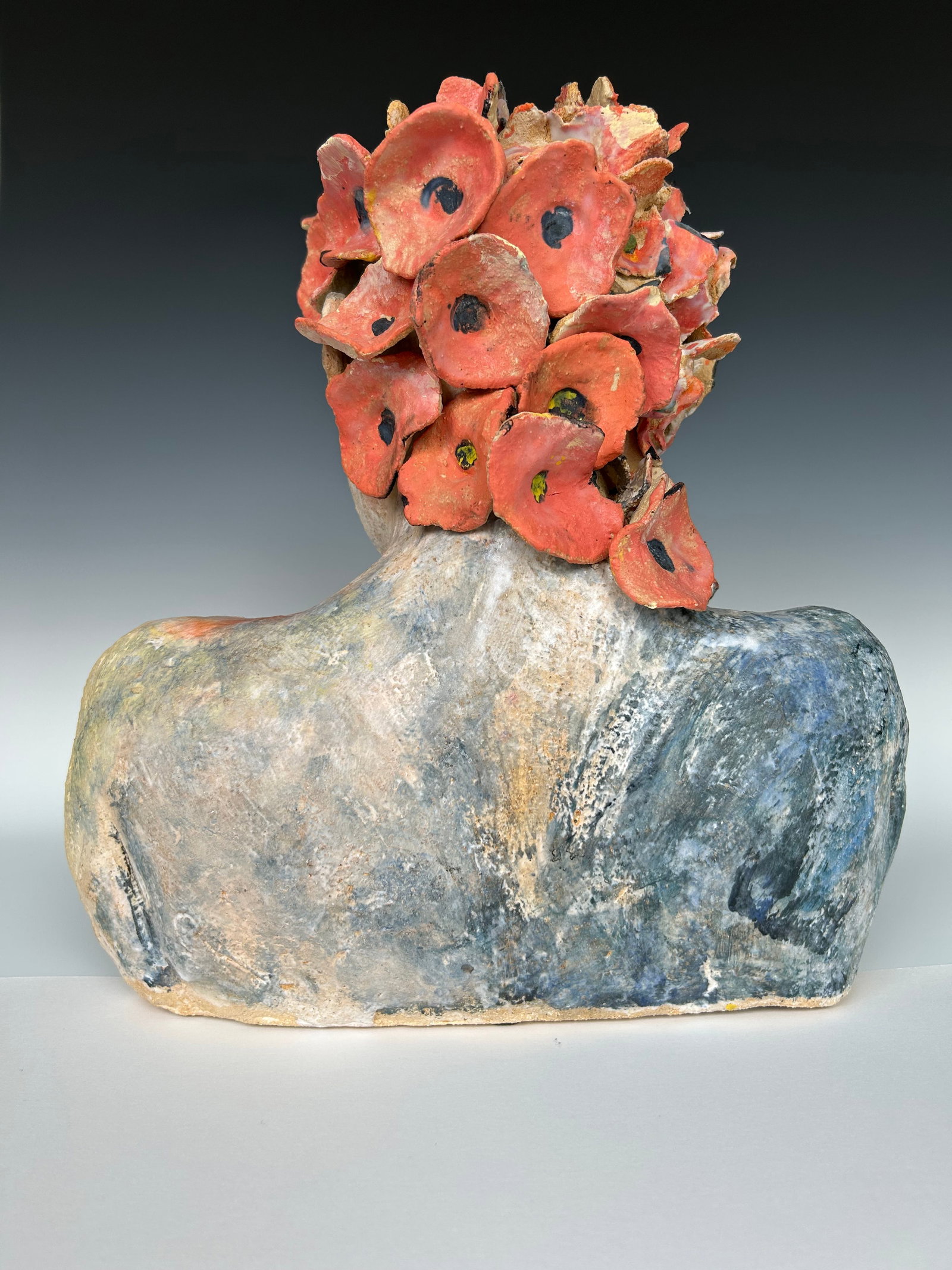 "Posey", a Handcrafted Clay Sculpture of a Woman and Flowers - 4