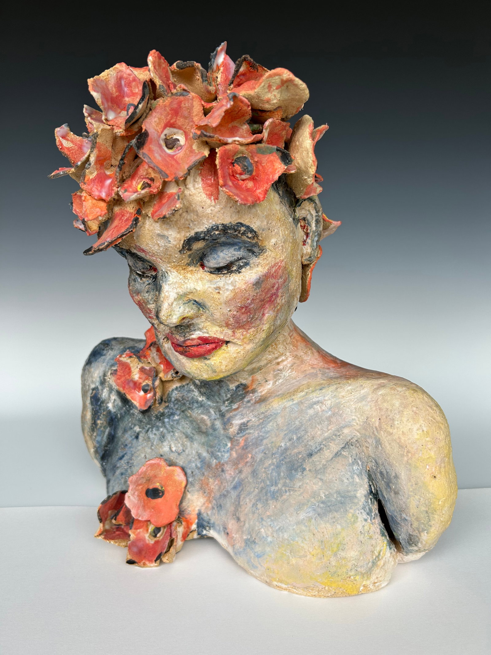 "Posey", a Handcrafted Clay Sculpture of a Woman and Flowers - 5