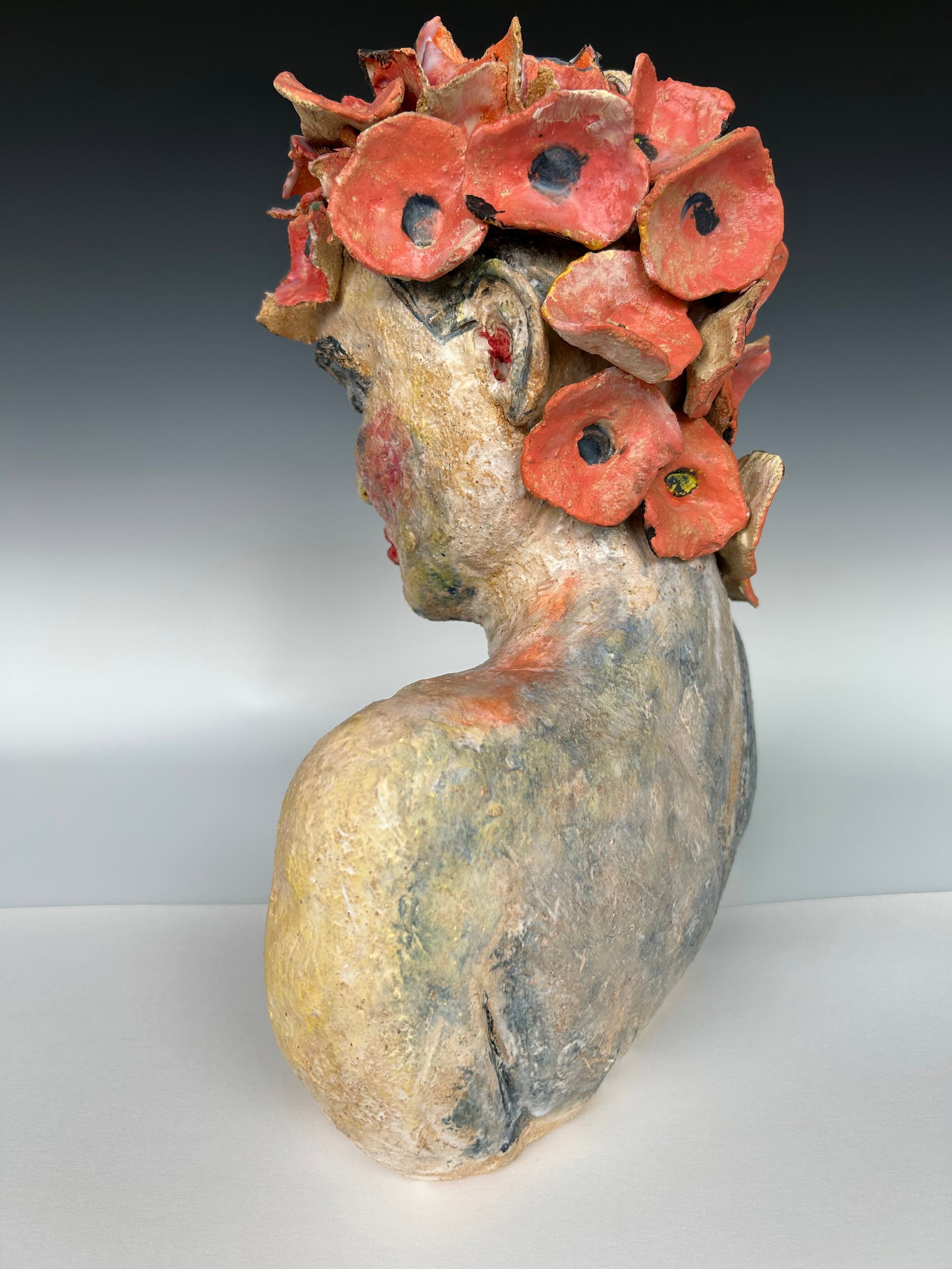 "Posey", a Handcrafted Clay Sculpture of a Woman and Flowers - 6