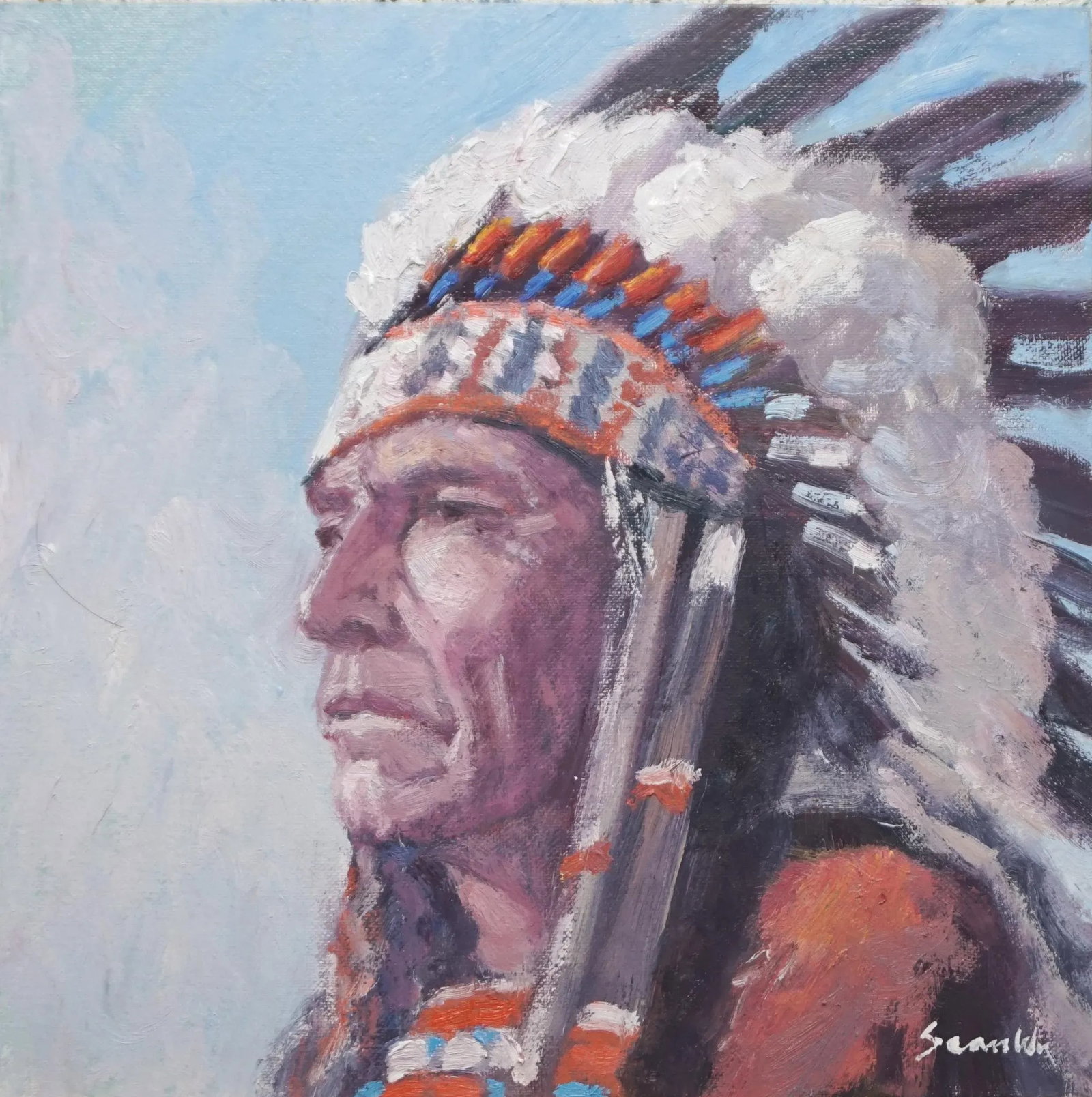 Sean Wu Original Oil Portrait of Indian Chief (1 of 5)