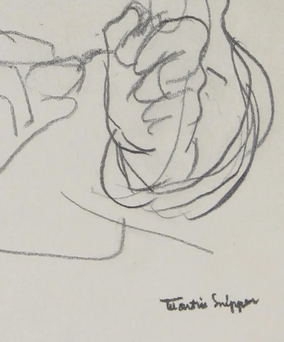 Contemplative Man With Glasses Mid Century Graphite - 2