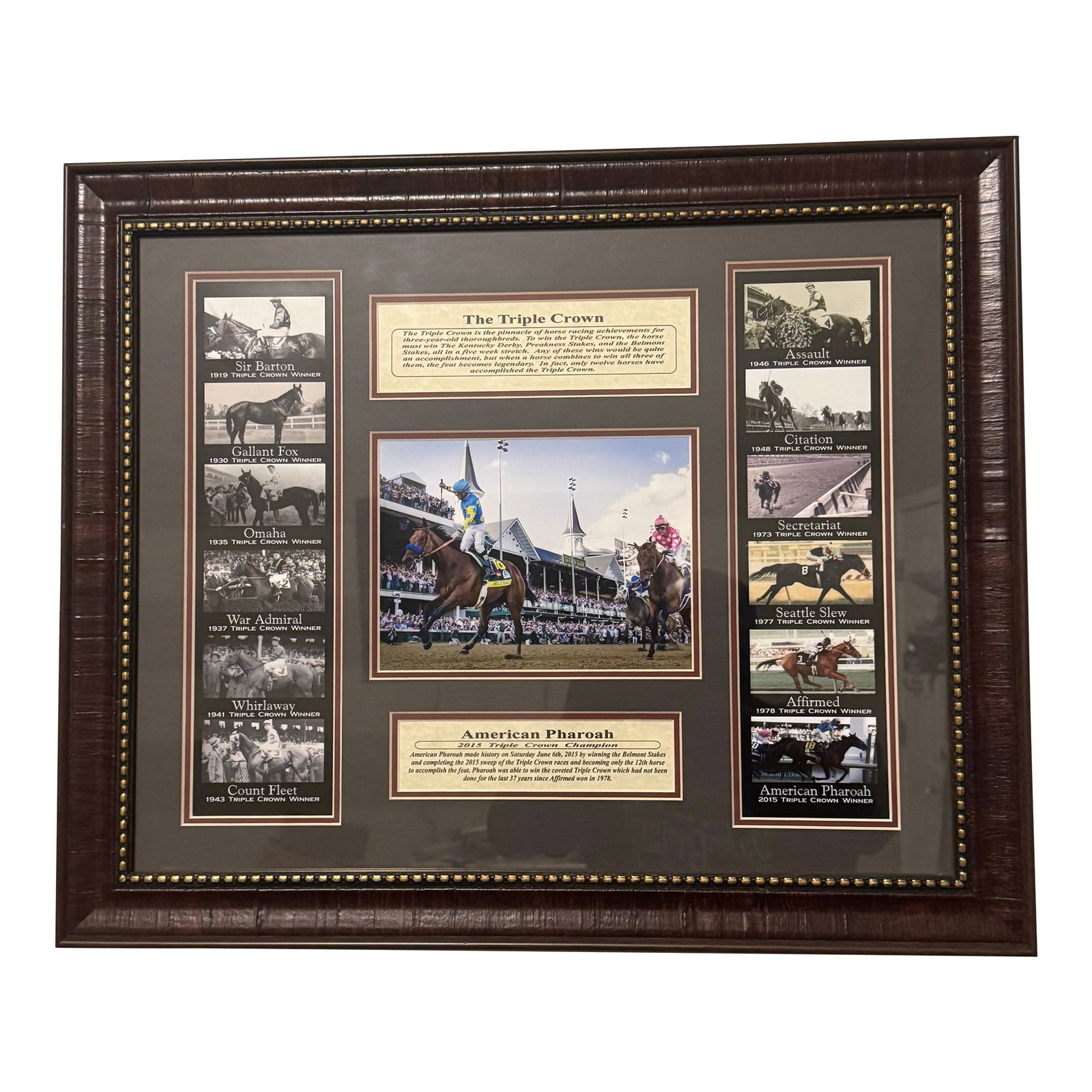 Framed Triple Crown Horse Racing Memorabilia Featuring American Pharoah & Historic Winners (1 of 11)