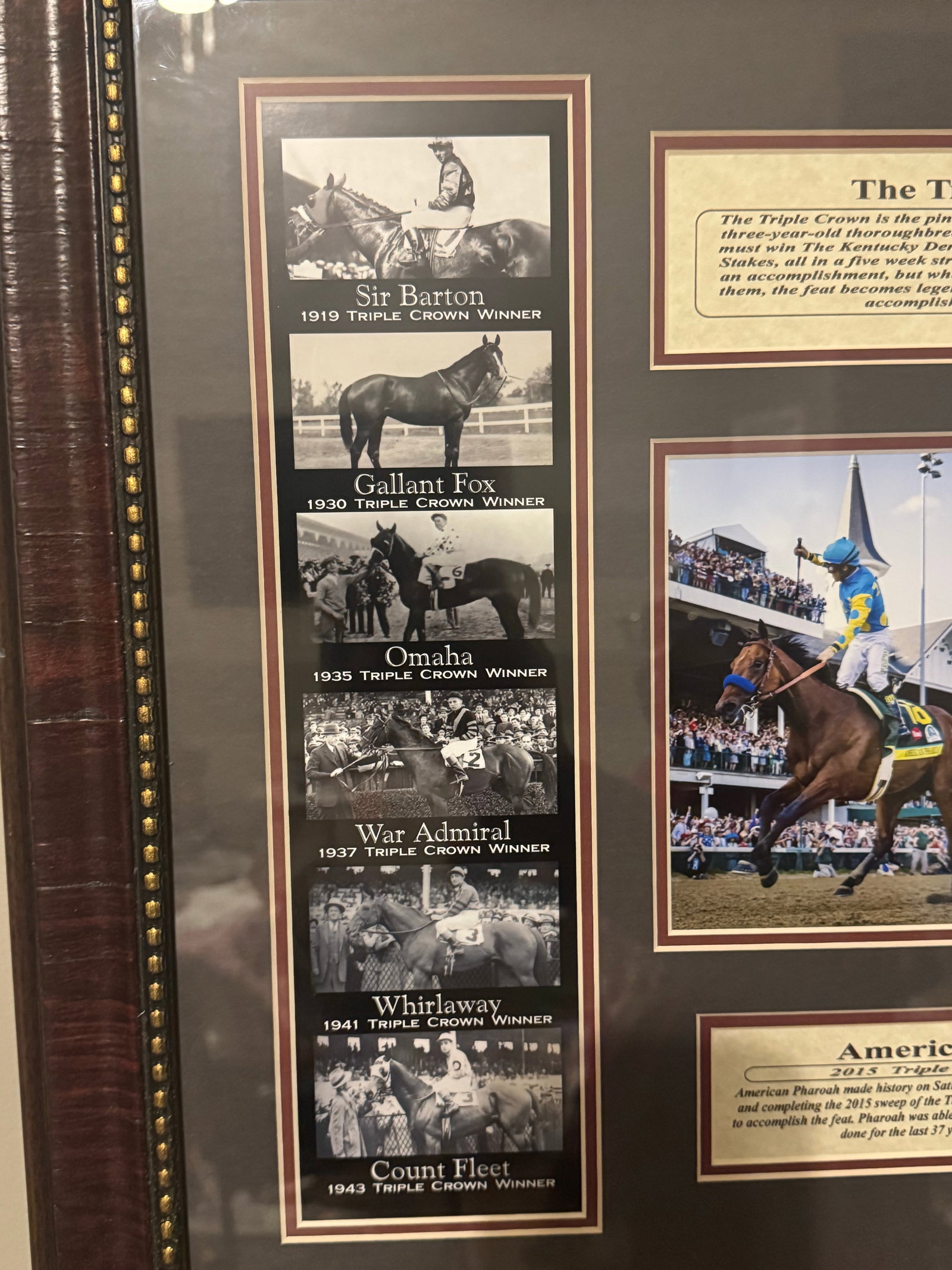 Framed Triple Crown Horse Racing Memorabilia Featuring American Pharoah & Historic Winners - 3