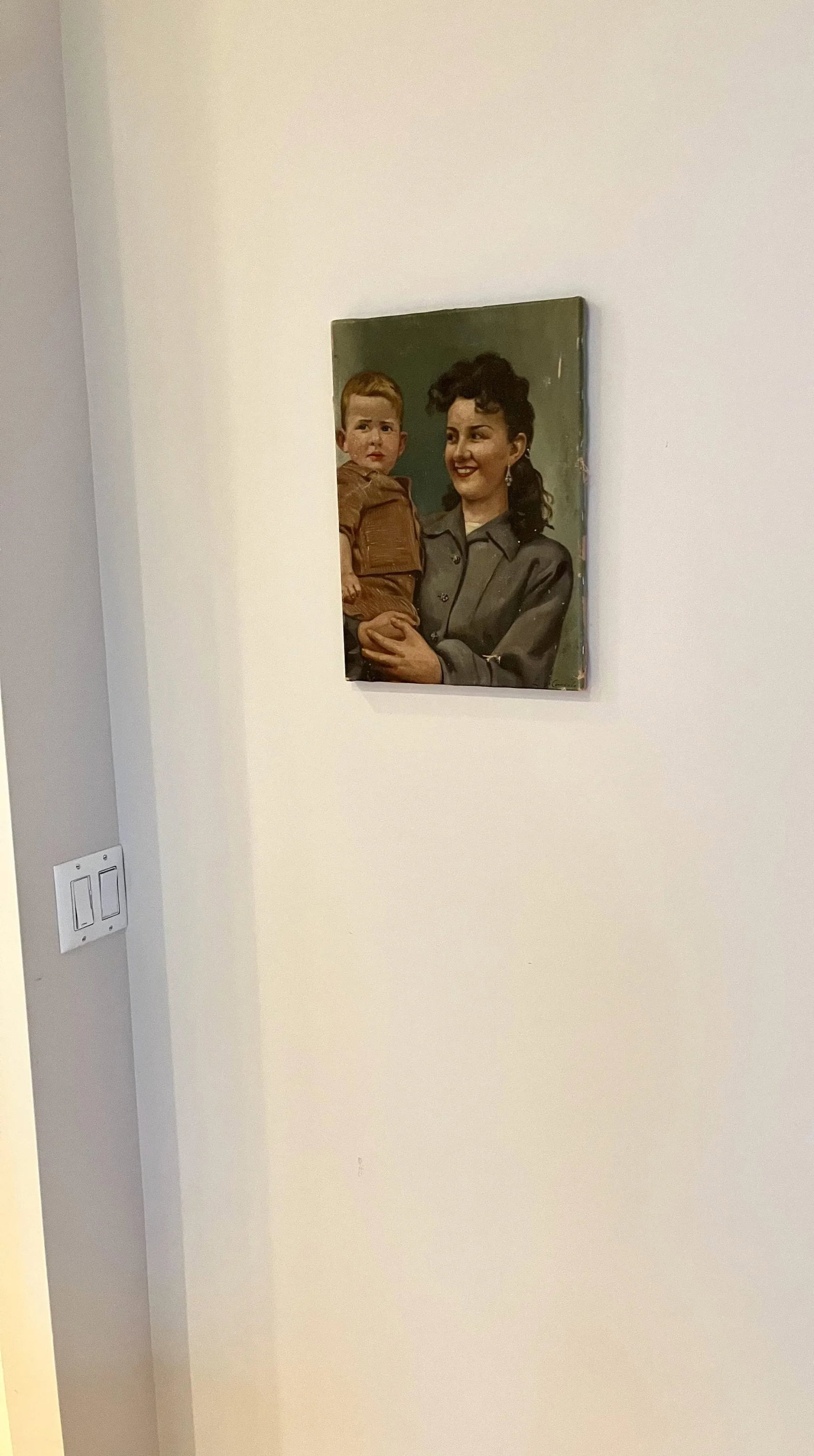 Italian Mid-Century 1940s Signed Oil Portrait of a Mother and Child - 3