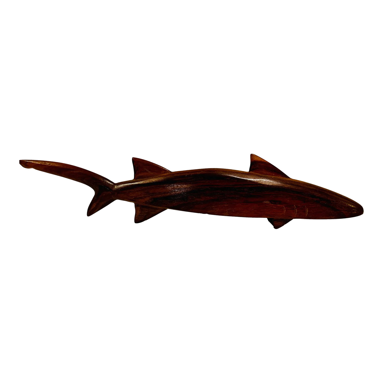 MCM Minimalist Shark Sculpture Teak Carving: This is a great hand carved shark! Made of teak wood and the color is rich. Smooth surfaced, this will look amazing as a book stack topper, bookshelf decor, anywhere that needs a little shark love! Co