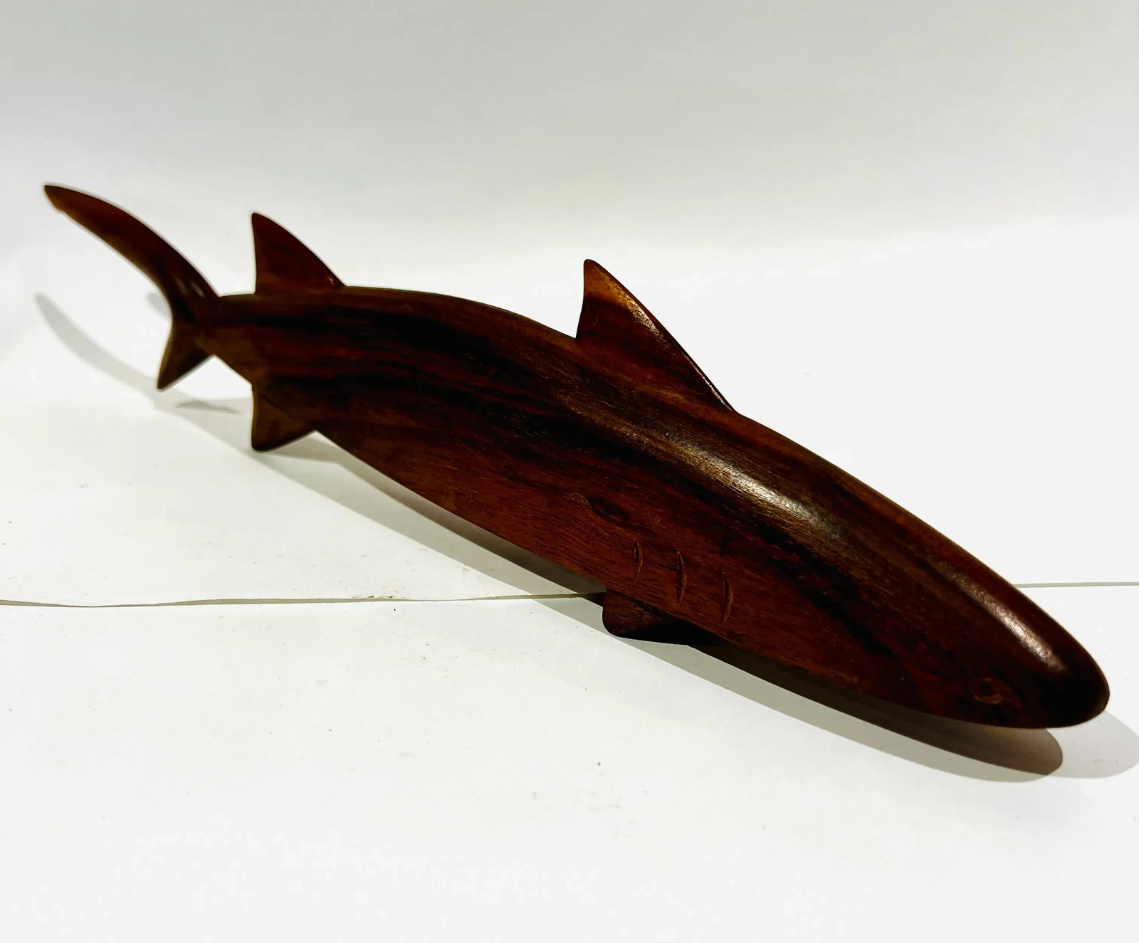 MCM Minimalist Shark Sculpture Teak Carving - 2