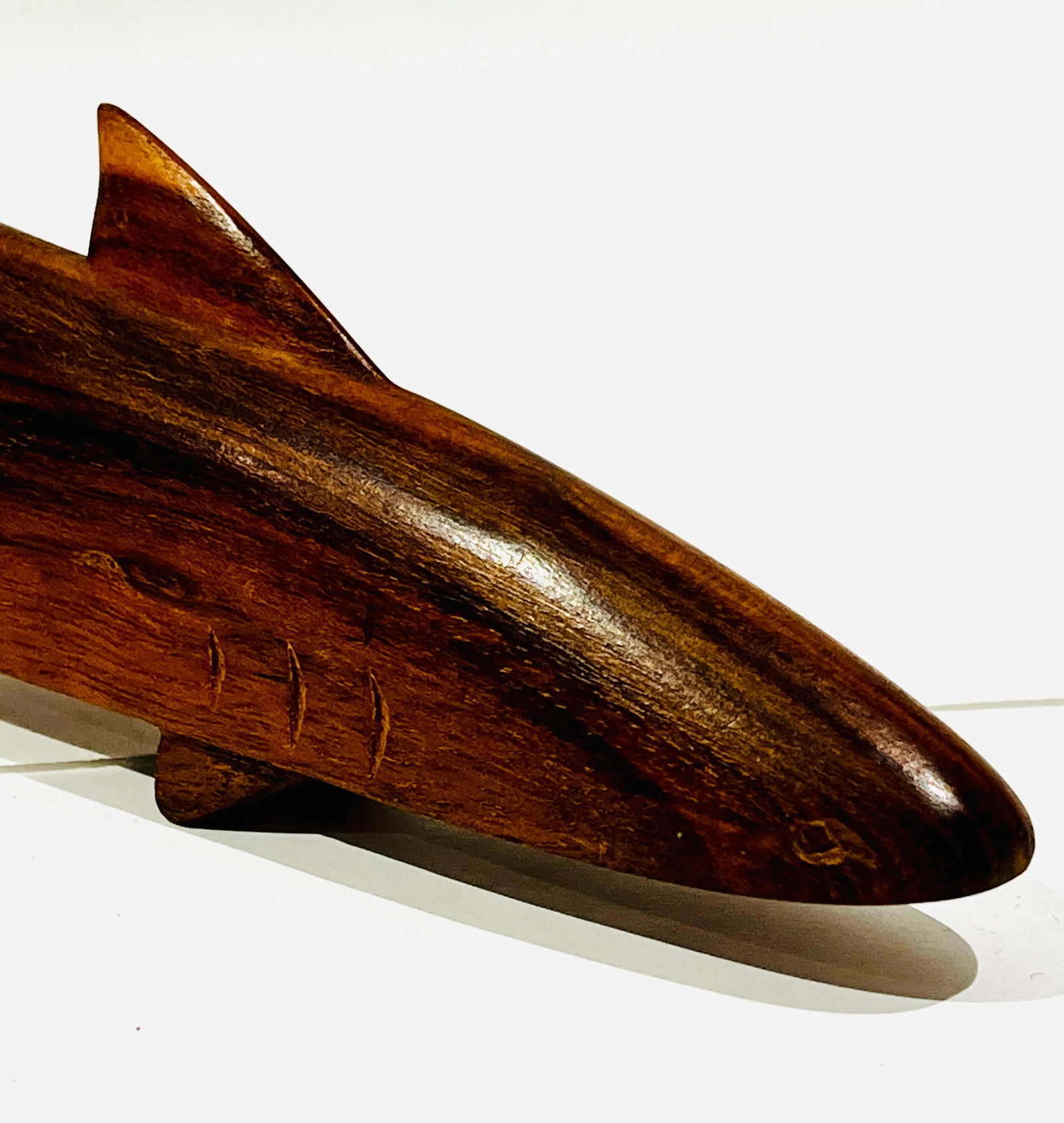 MCM Minimalist Shark Sculpture Teak Carving - 3