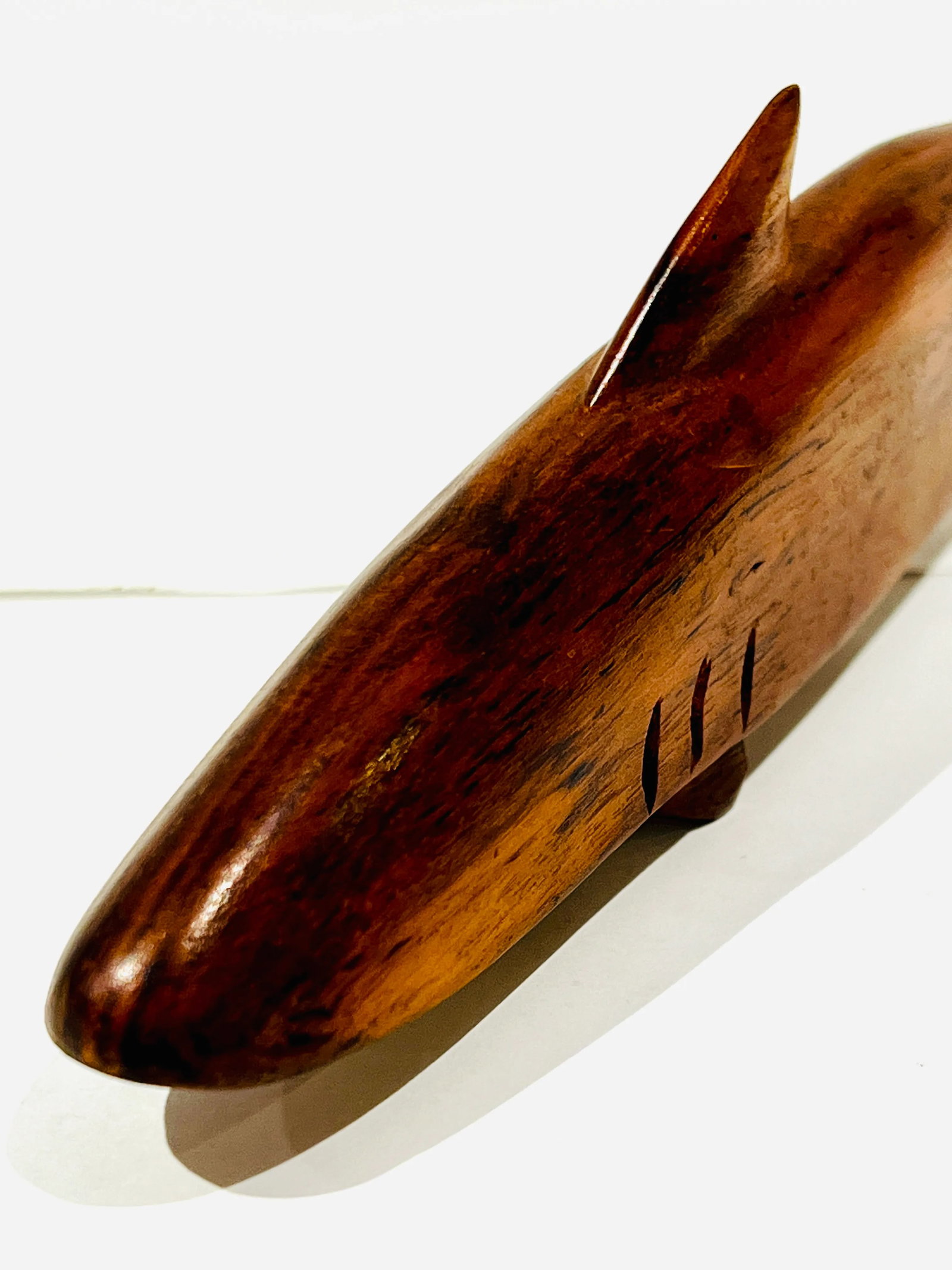 MCM Minimalist Shark Sculpture Teak Carving - 4
