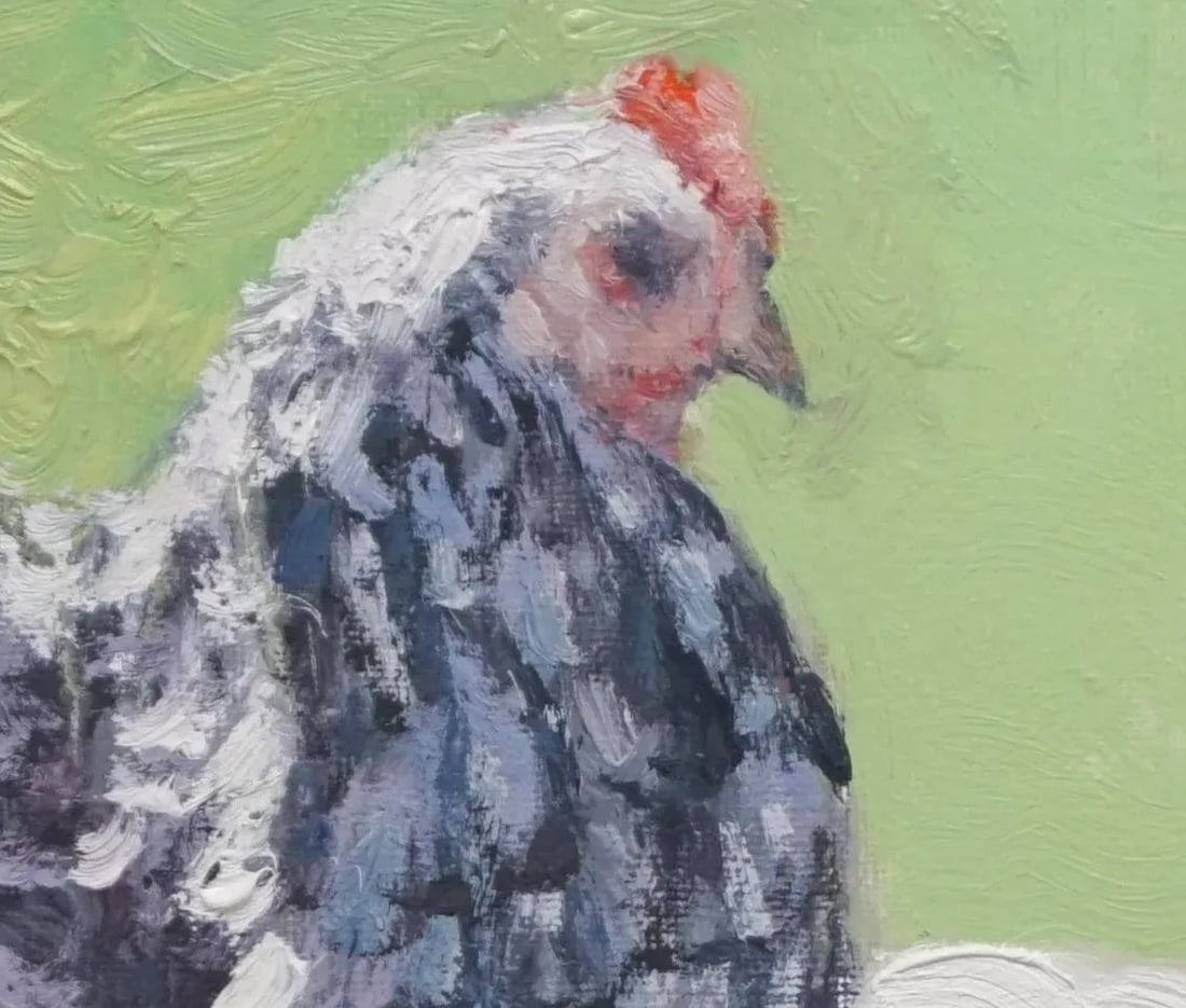 Sean Wu Original Oil Painting of Hen and Chicks - 2