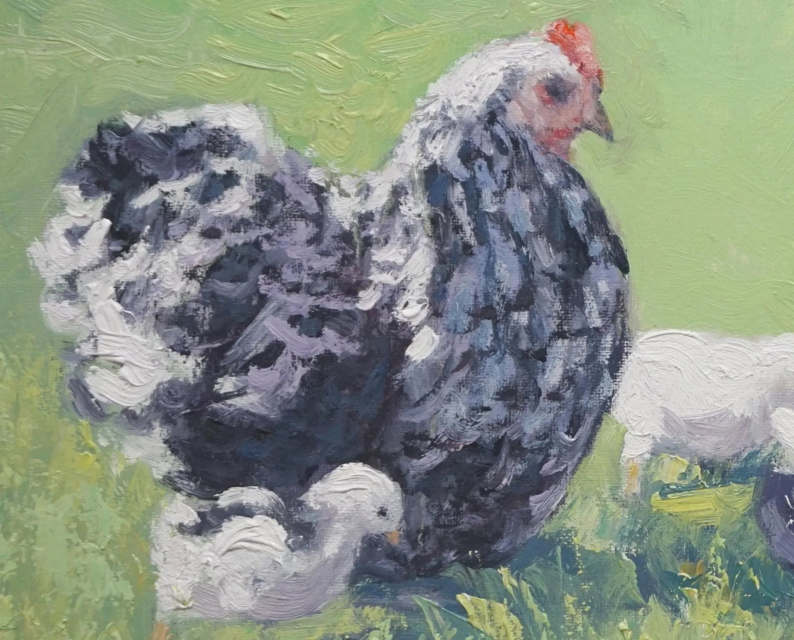 Sean Wu Original Oil Painting of Hen and Chicks - 3