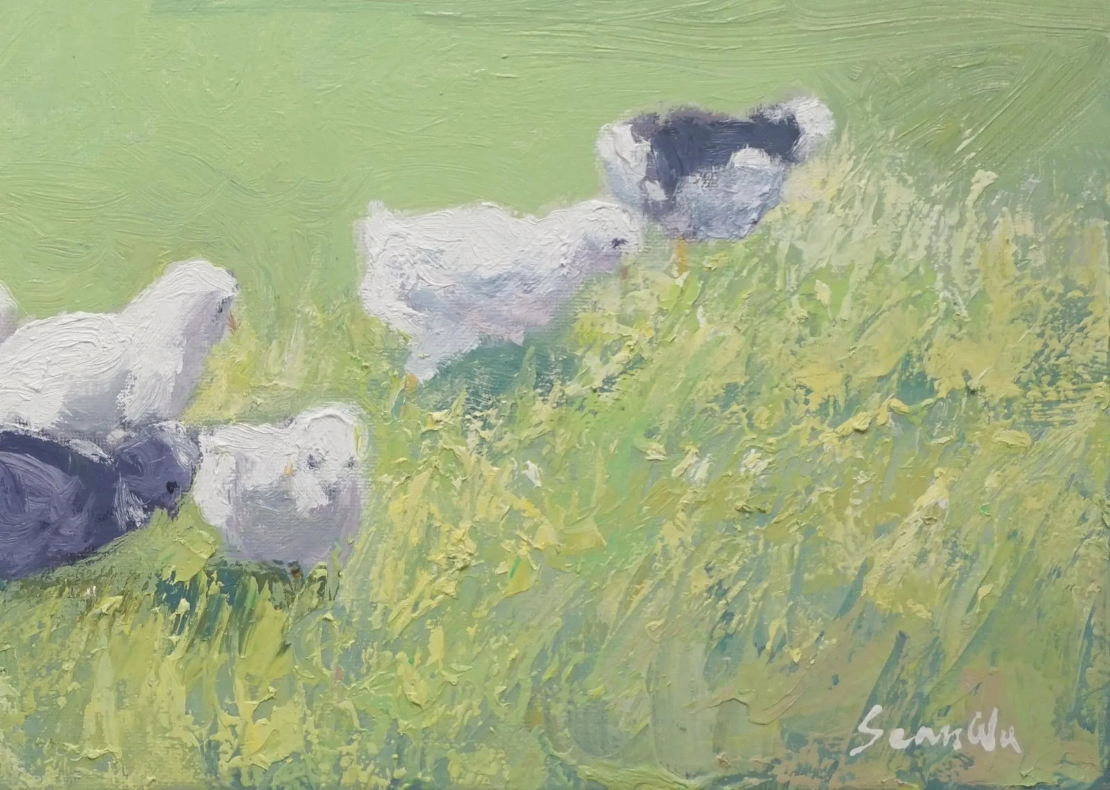 Sean Wu Original Oil Painting of Hen and Chicks - 4
