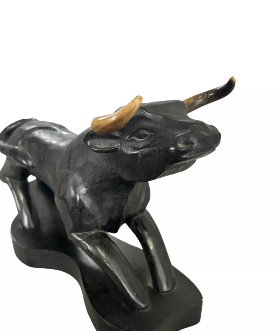 Vintage 1970s Wood Carved Bull Sculpture by Mexican Artist Jose Pinal - 2