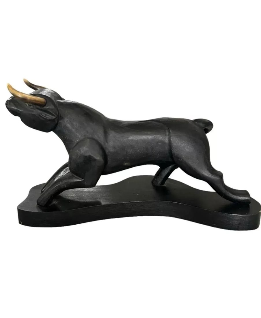 Vintage 1970s Wood Carved Bull Sculpture by Mexican Artist Jose Pinal - 3