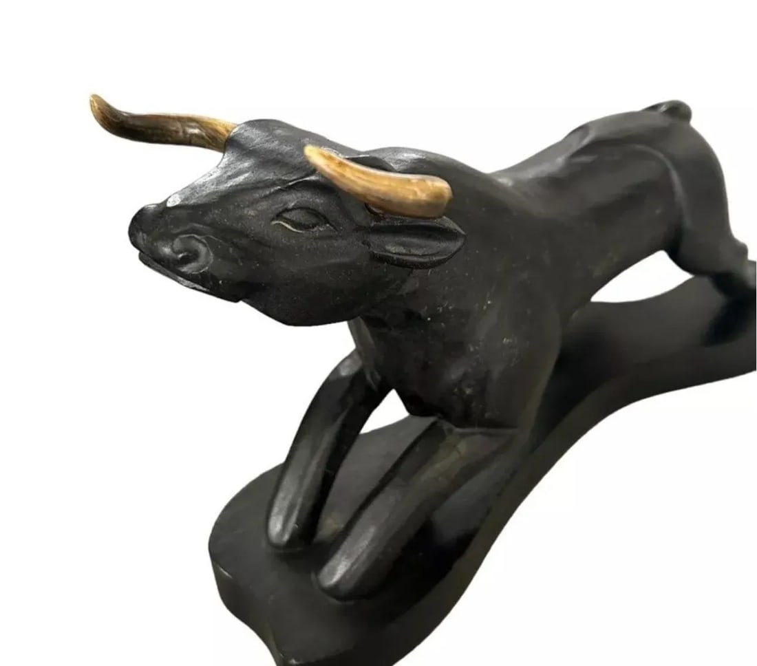 Vintage 1970s Wood Carved Bull Sculpture by Mexican Artist Jose Pinal - 4