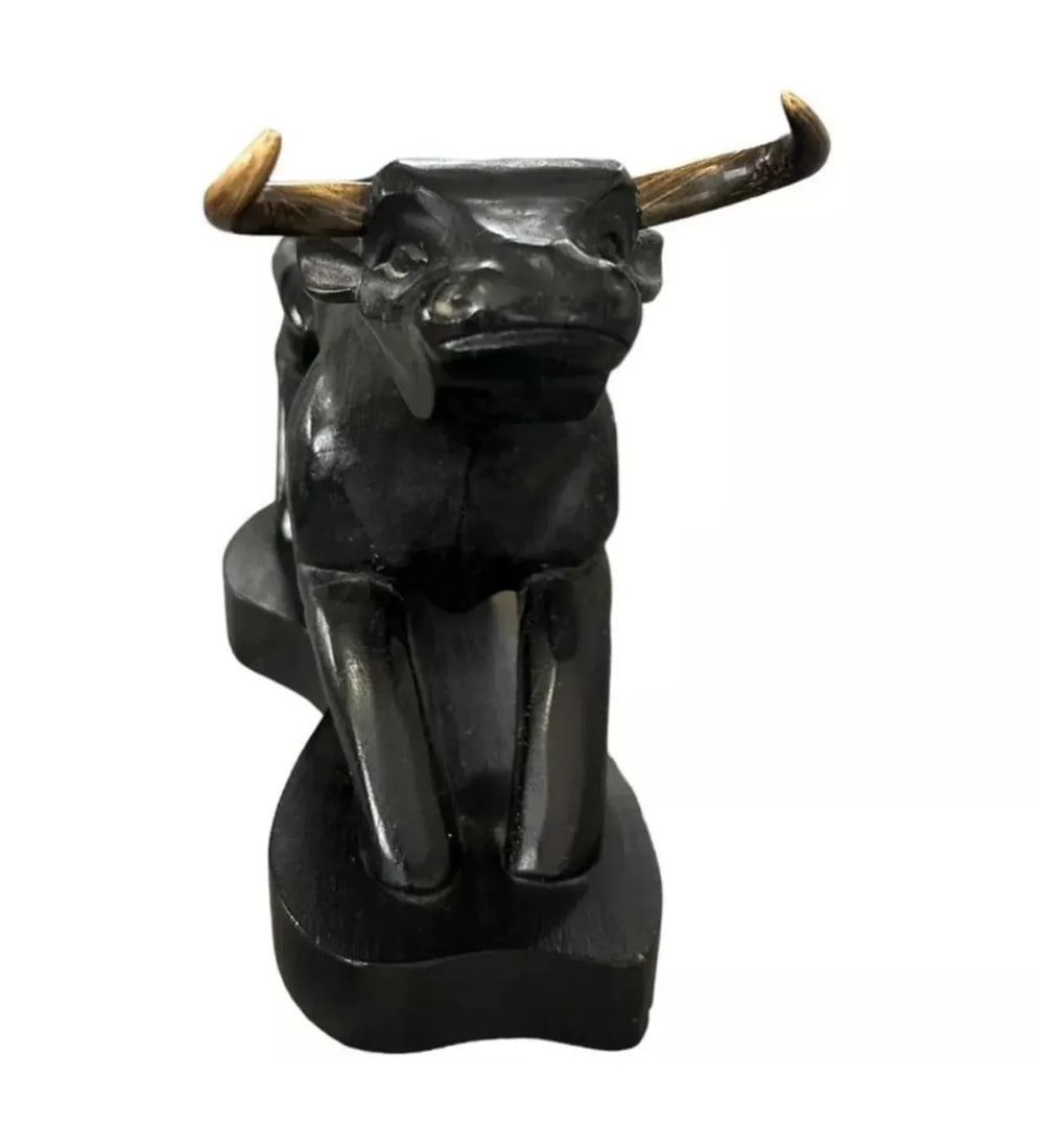 Vintage 1970s Wood Carved Bull Sculpture by Mexican Artist Jose Pinal - 5