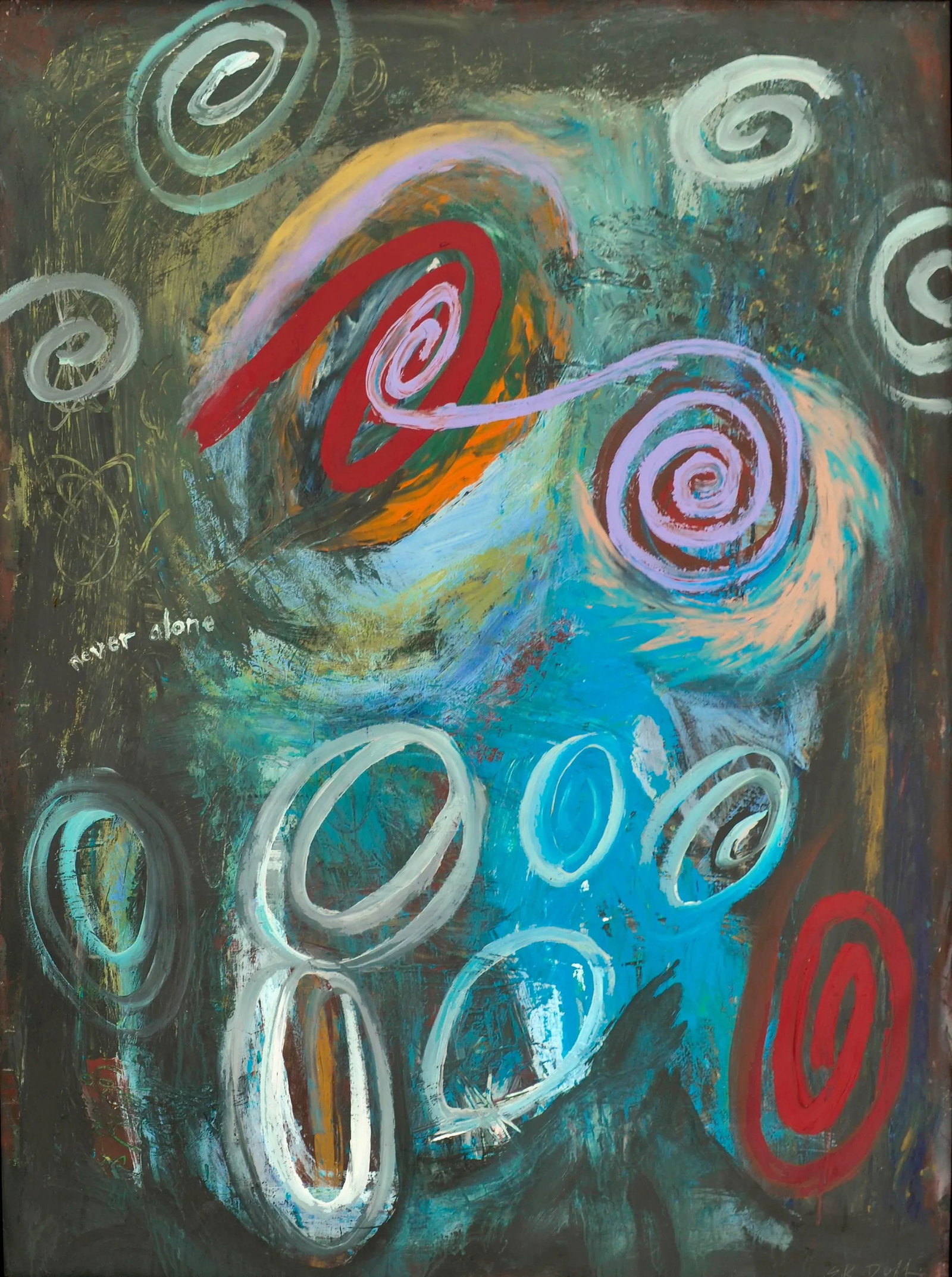 Scott K. Duff "Never Alone" Grafitto New York Abstract Expressionist Acrylic on Paper 1989 - 2