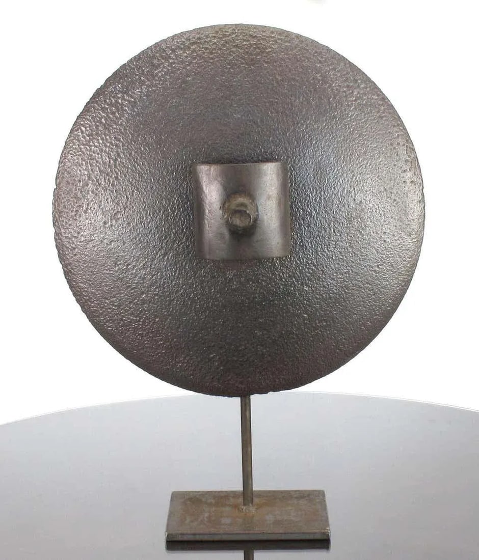 Hand-Hammered Iron Disc Sculpture With Center Handle - 2