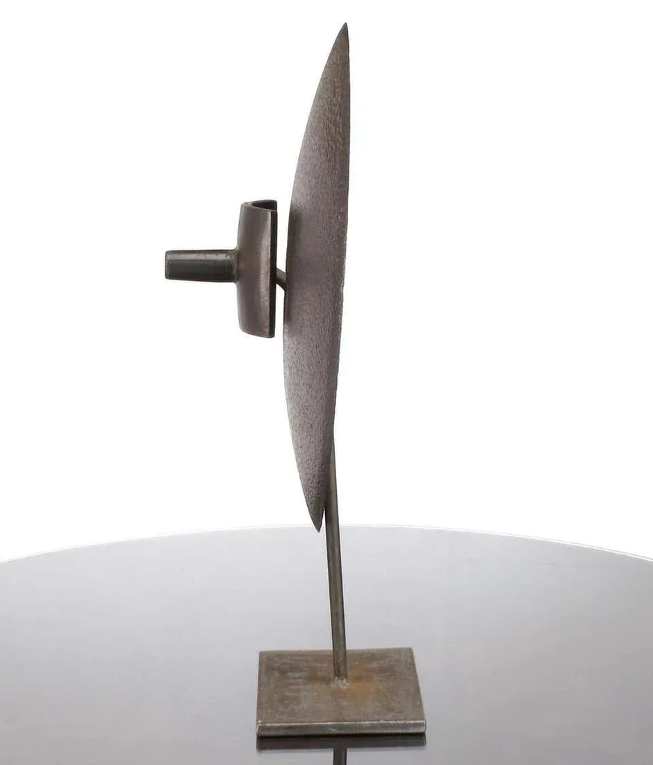 Hand-Hammered Iron Disc Sculpture With Center Handle - 3