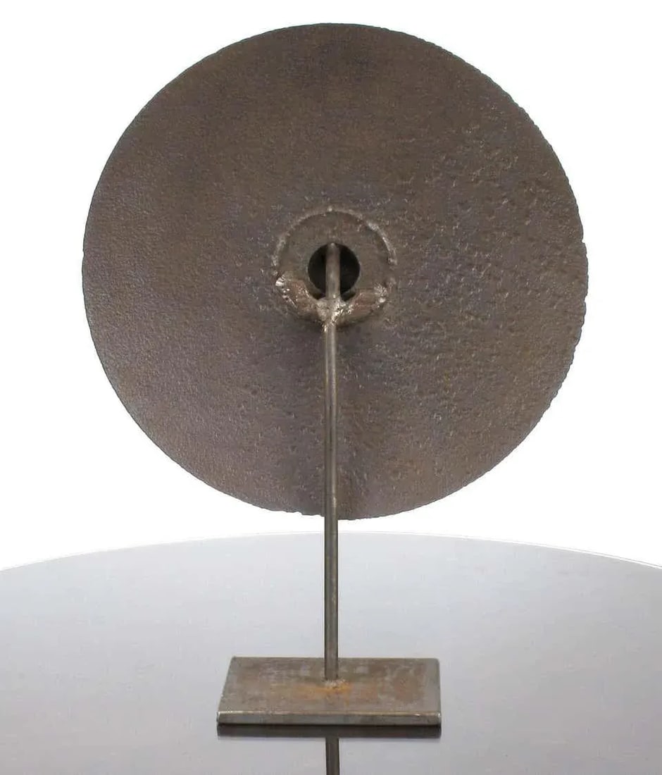 Hand-Hammered Iron Disc Sculpture With Center Handle - 4