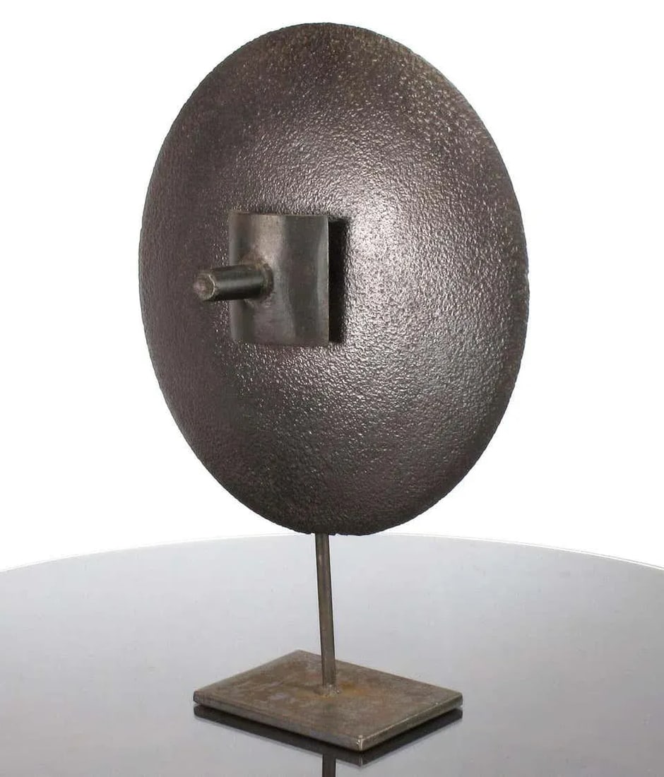 Hand-Hammered Iron Disc Sculpture With Center Handle - 5