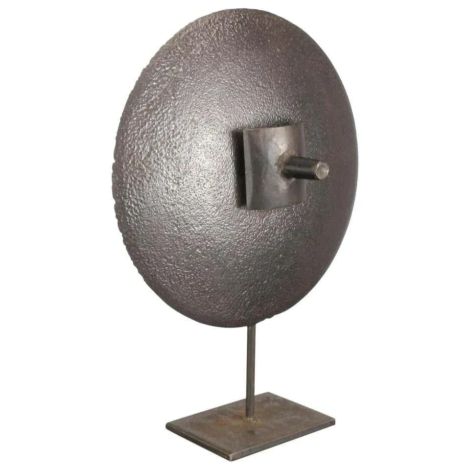 Hand-Hammered Iron Disc Sculpture With Center Handle - 9