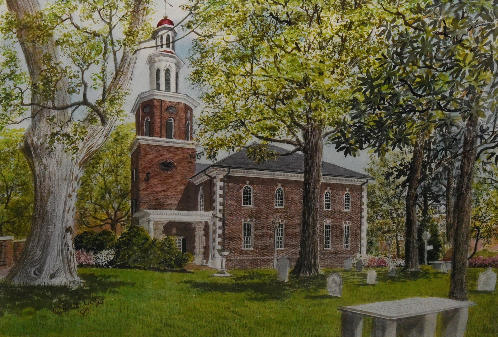 1990s Historic Church, Alexandria, Lithograph Framed - 2
