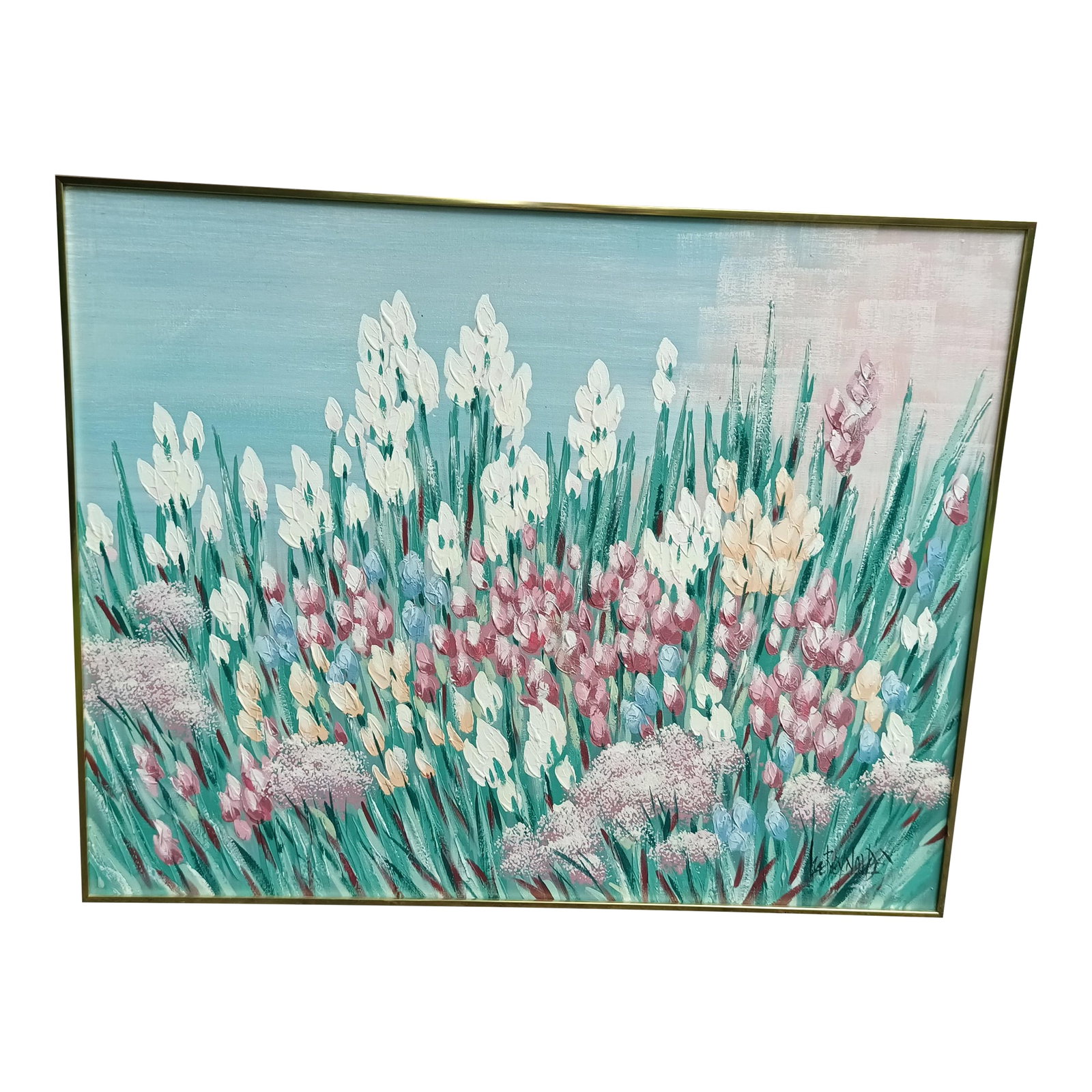 1980s Lee Reynolds Flower Painting, Framed: For sale is this gorgeous 1980s Lee Reynolds flower painting! Canvas is in great condition and there are no marks that detract from the quality of the painting. Painting is very large with a brass
