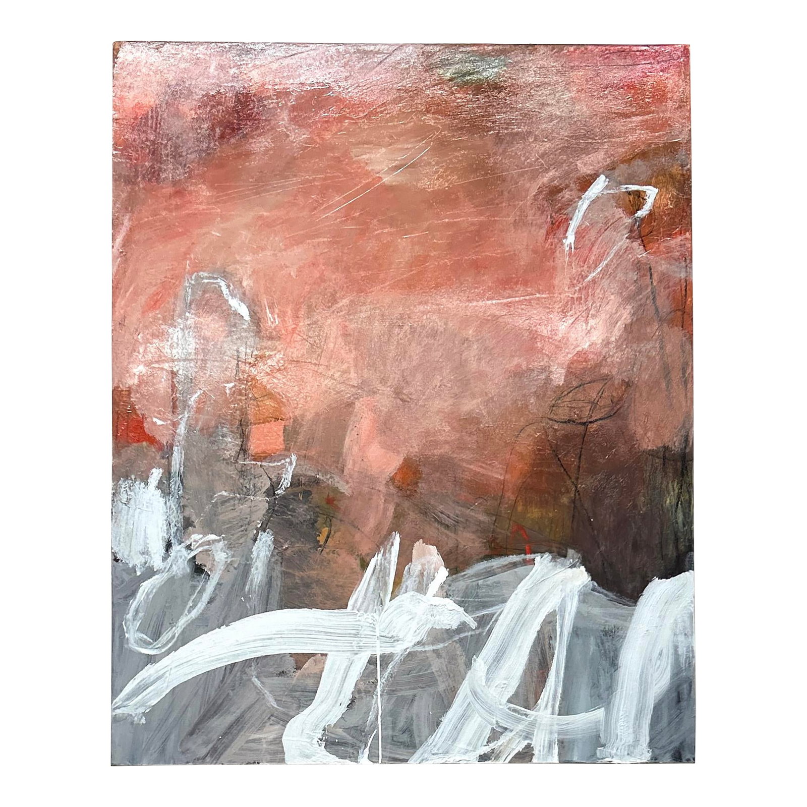 1990s Vintage Large 60" H Original Abstract Painting: Vintage Large 60" H Original Abstract Painting. Acrylic paint. Unsigned. Previous owners said it was by a famous Houston artist. Acquired from a large Houston and Denver estate. Condition: