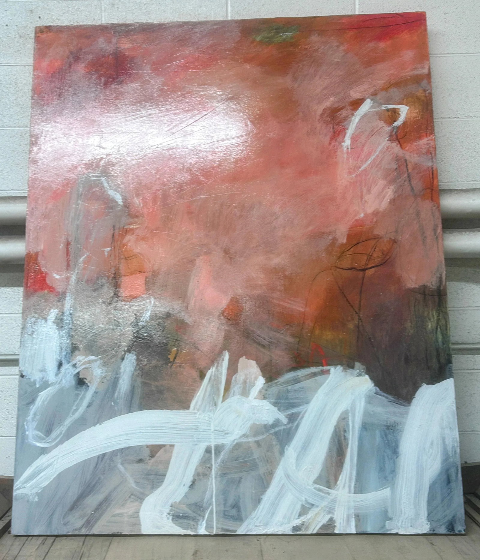 1990s Vintage Large 60" H Original Abstract Painting - 2