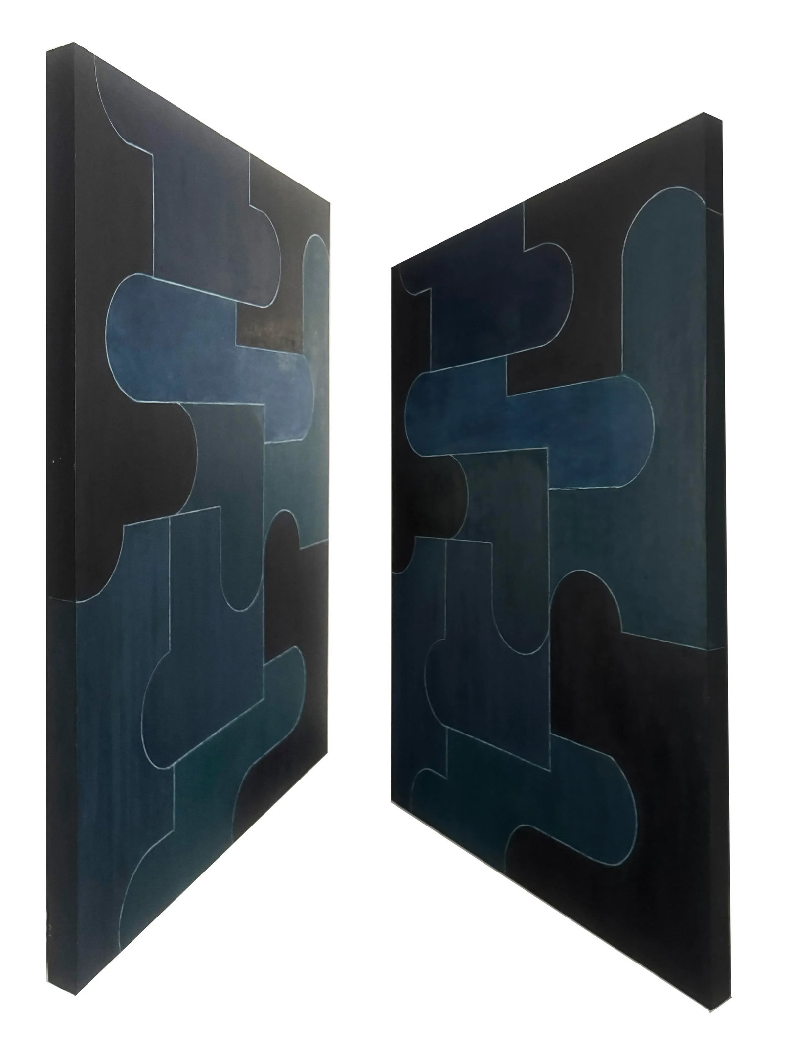 Contemporary Geometric Abstract Oil and Cold Wax Painting Green Blue Black by Stephen Cimini - 2