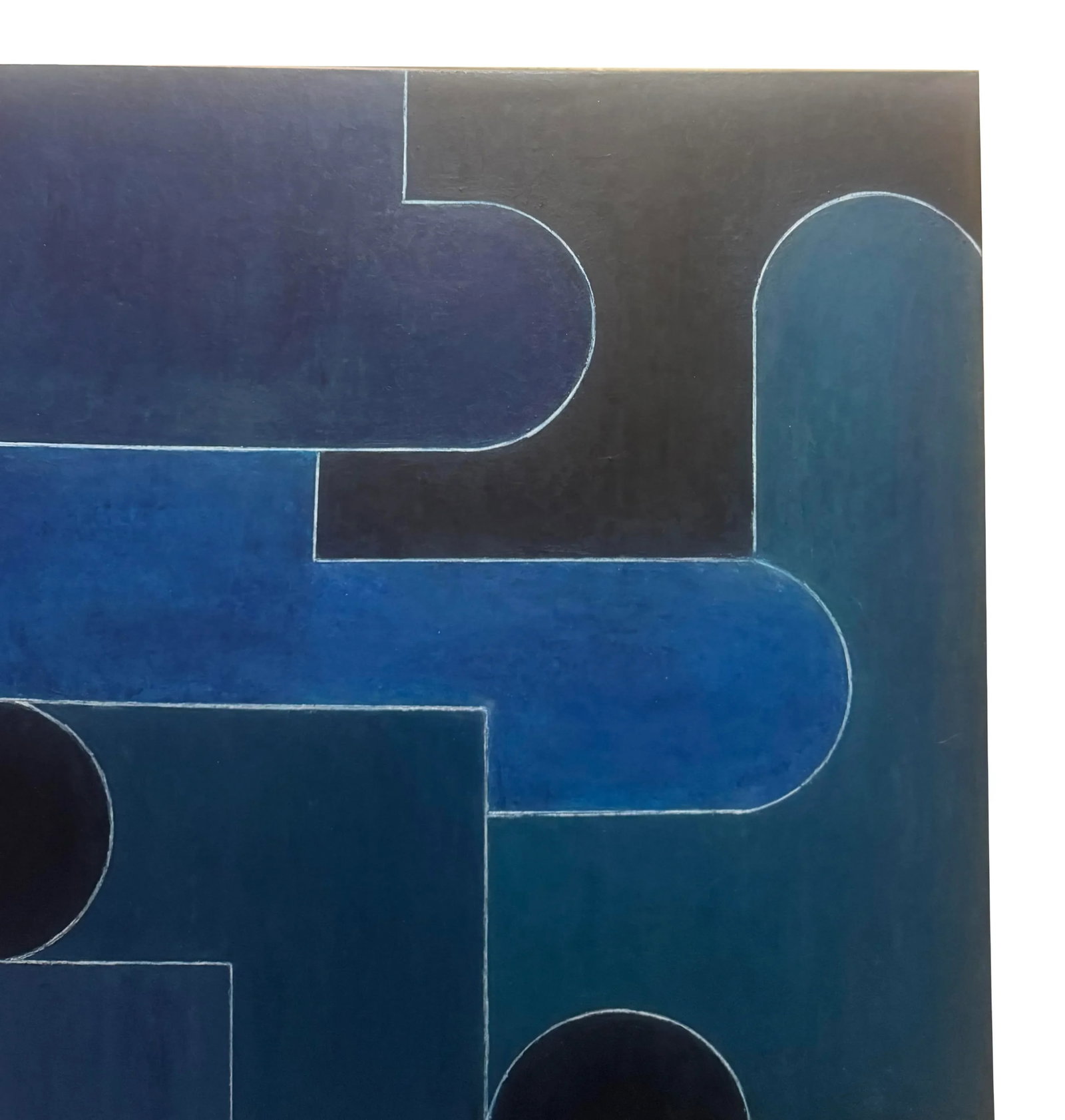 Contemporary Geometric Abstract Oil and Cold Wax Painting Green Blue Black by Stephen Cimini - 4