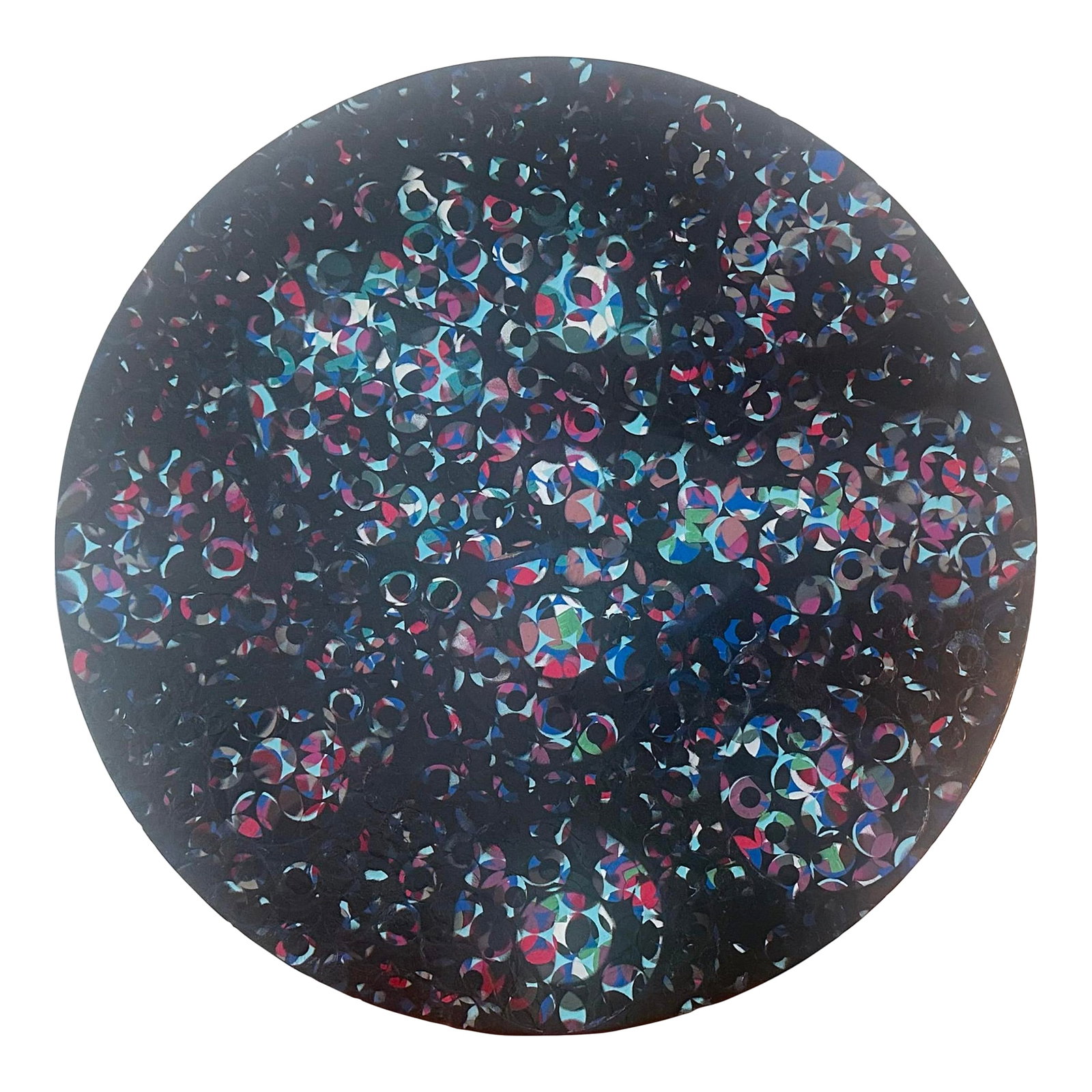 1980s Richard Bove Painting on XL Vinyl "Dance Il" Abstract Pop Art: Richard Bove Dance II 1987 oil on vinyl each: 16 dia in (41 cm) Signed, titled and dated to verso 'R. Bove Dance II 87' Abstract painting vintage XL vinyl record Amazing painting sculpture with an