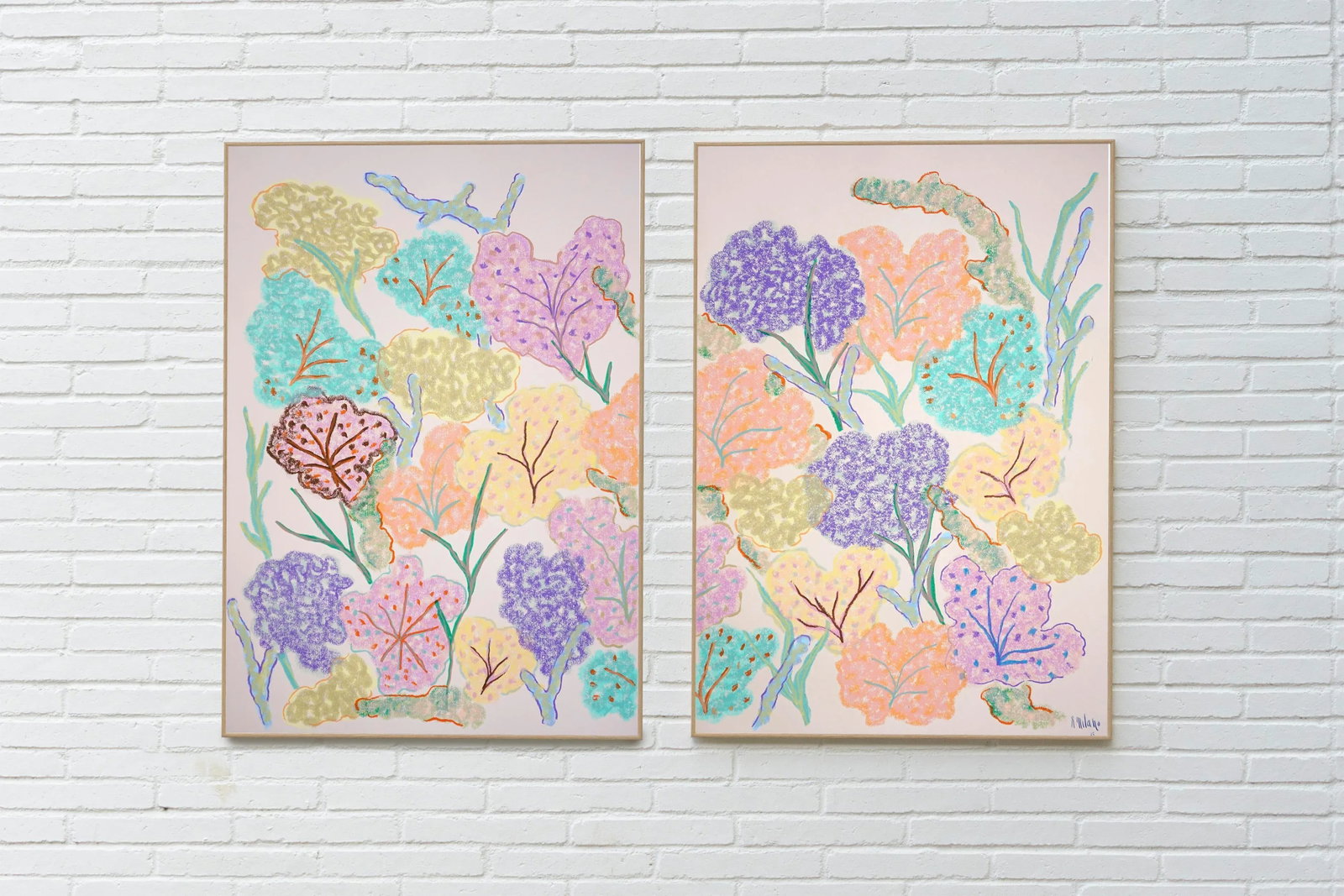 2025, Abstract Illustration Seascape in Pastel Tones of Vivid Sea Sponges, Gouache Crayon on Waterco - 6