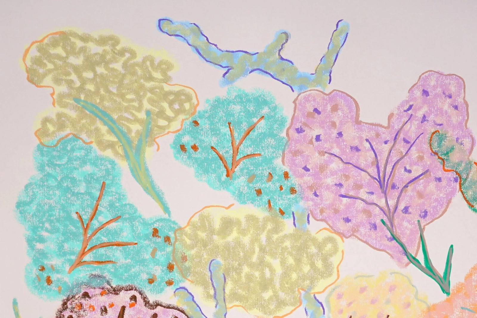 2025, Abstract Illustration Seascape in Pastel Tones of Vivid Sea Sponges, Gouache Crayon on Waterco - 7