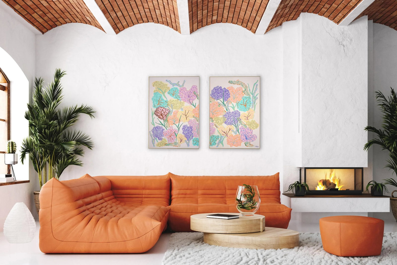 2025, Abstract Illustration Seascape in Pastel Tones of Vivid Sea Sponges, Gouache Crayon on Waterco - 8