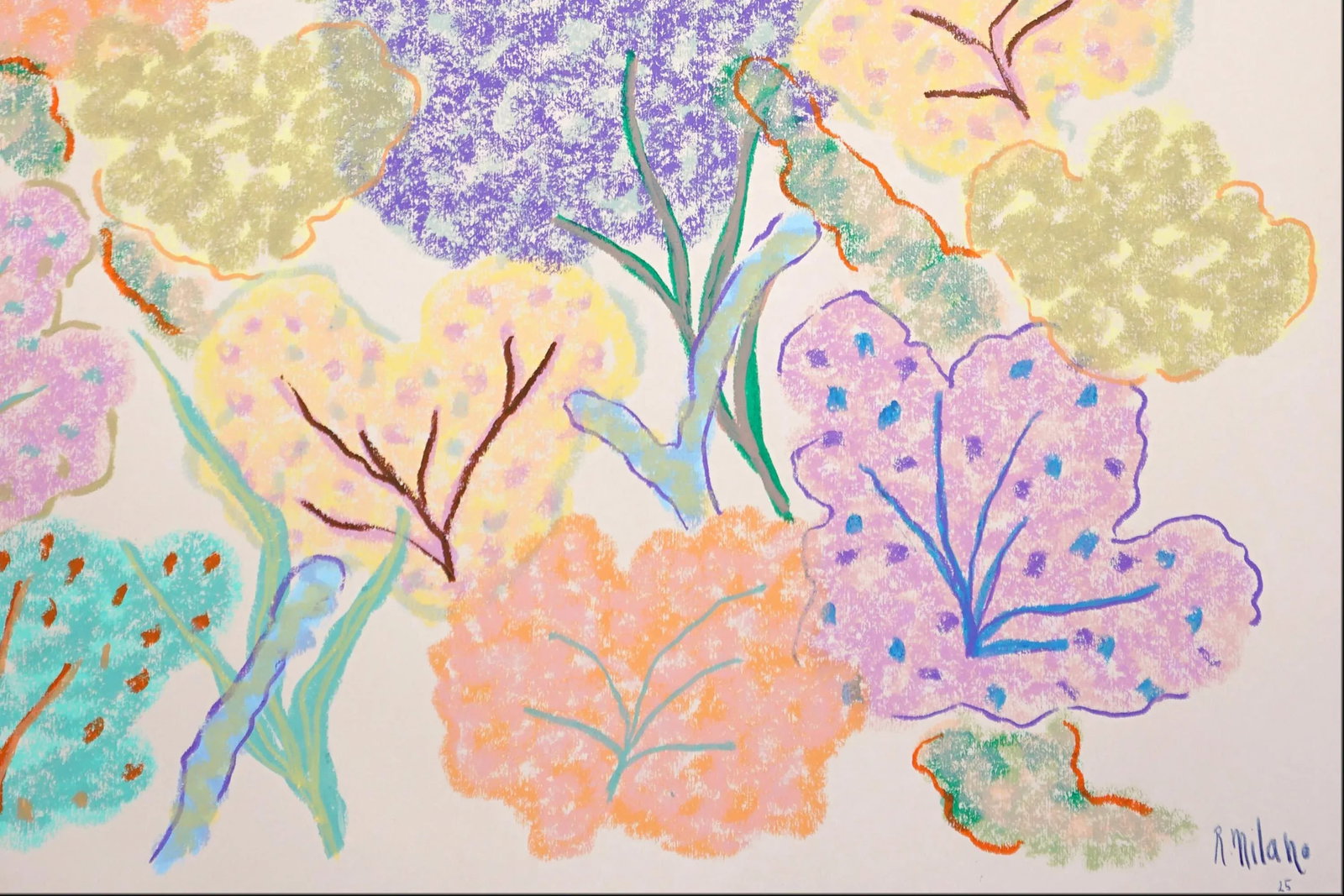 2025, Abstract Illustration Seascape in Pastel Tones of Vivid Sea Sponges, Gouache Crayon on Waterco - 9