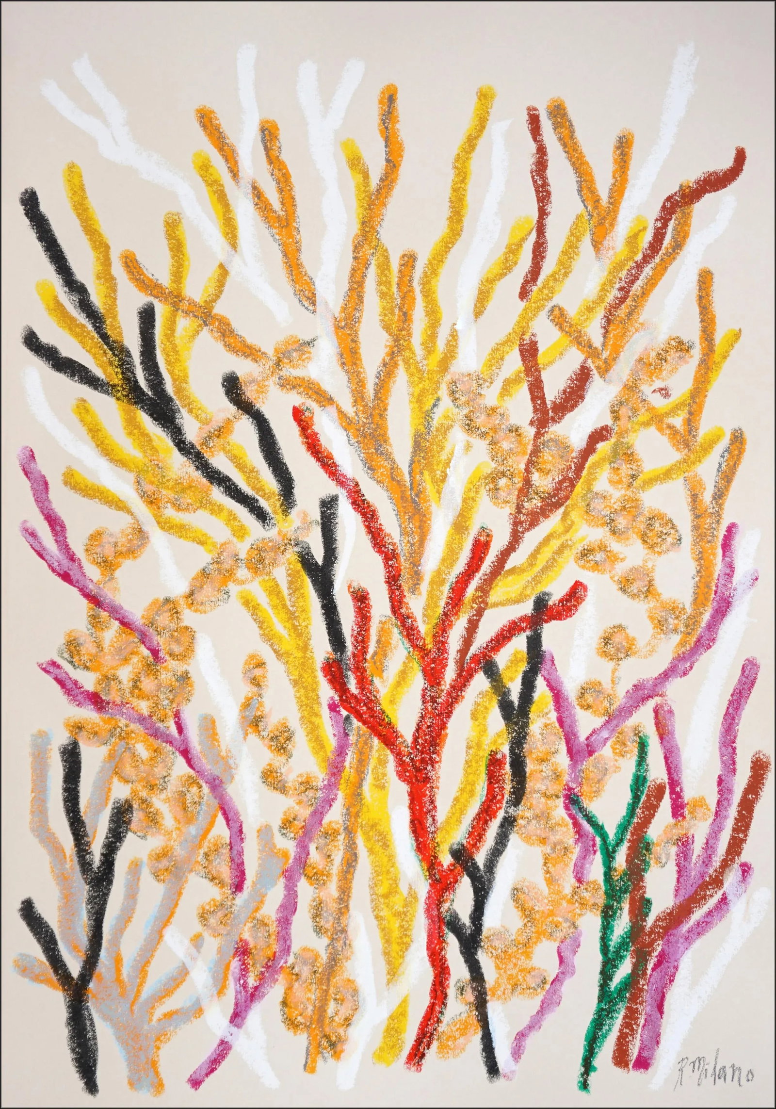 2025, Abstract Organic Seascape, Coral Forest, Orange Marine Flora, Gouache Crayon on Watercolor Pap (1 of 8)