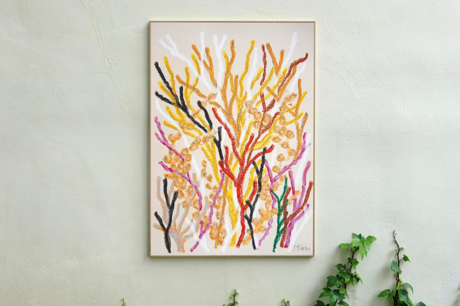 2025, Abstract Organic Seascape, Coral Forest, Orange Marine Flora, Gouache Crayon on Watercolor Pap - 2