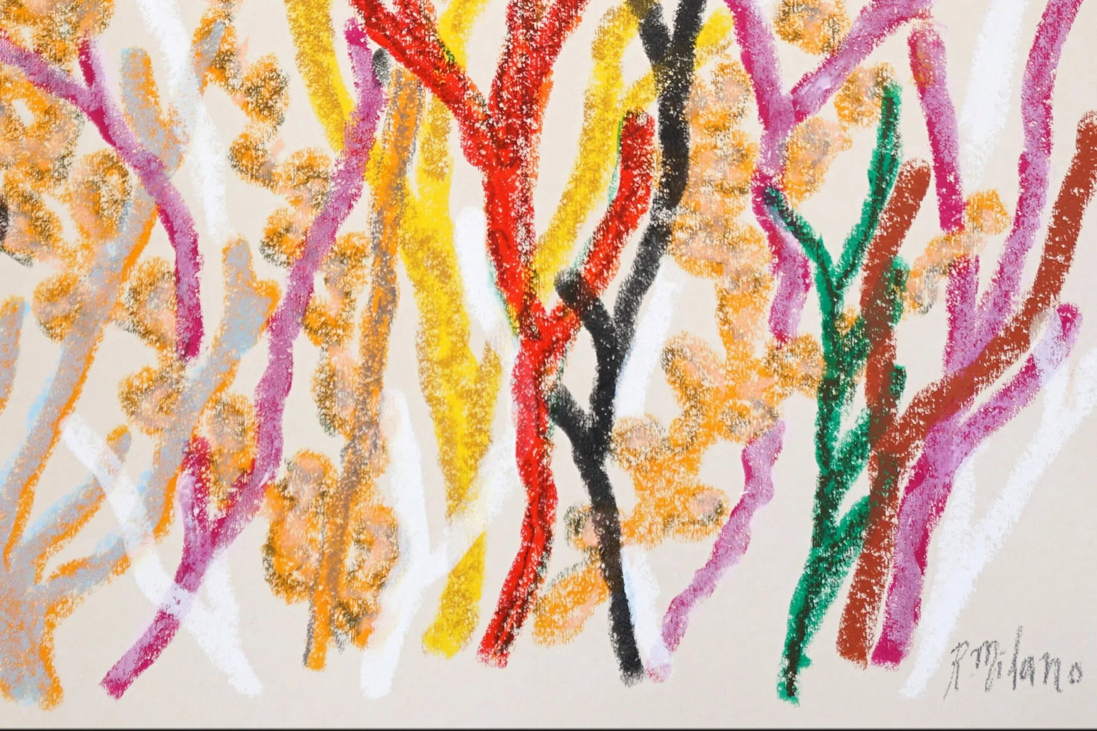 2025, Abstract Organic Seascape, Coral Forest, Orange Marine Flora, Gouache Crayon on Watercolor Pap - 3